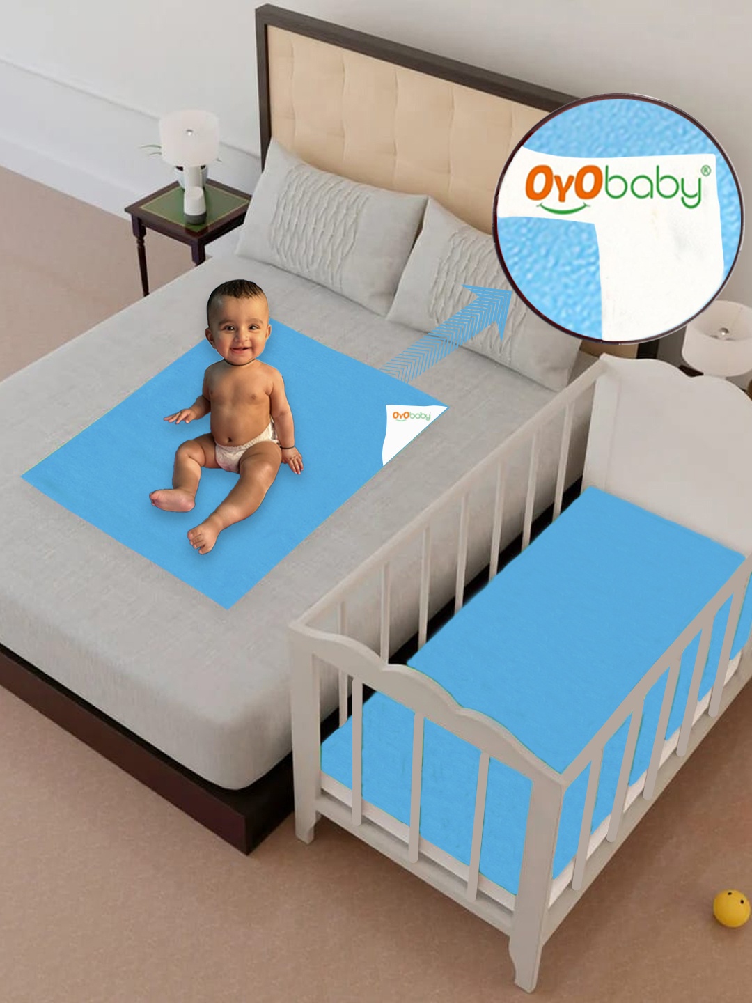 

OyO Baby Blue Waterproof & Breathable Baby Dry sheet Polycotton Mattress Protector