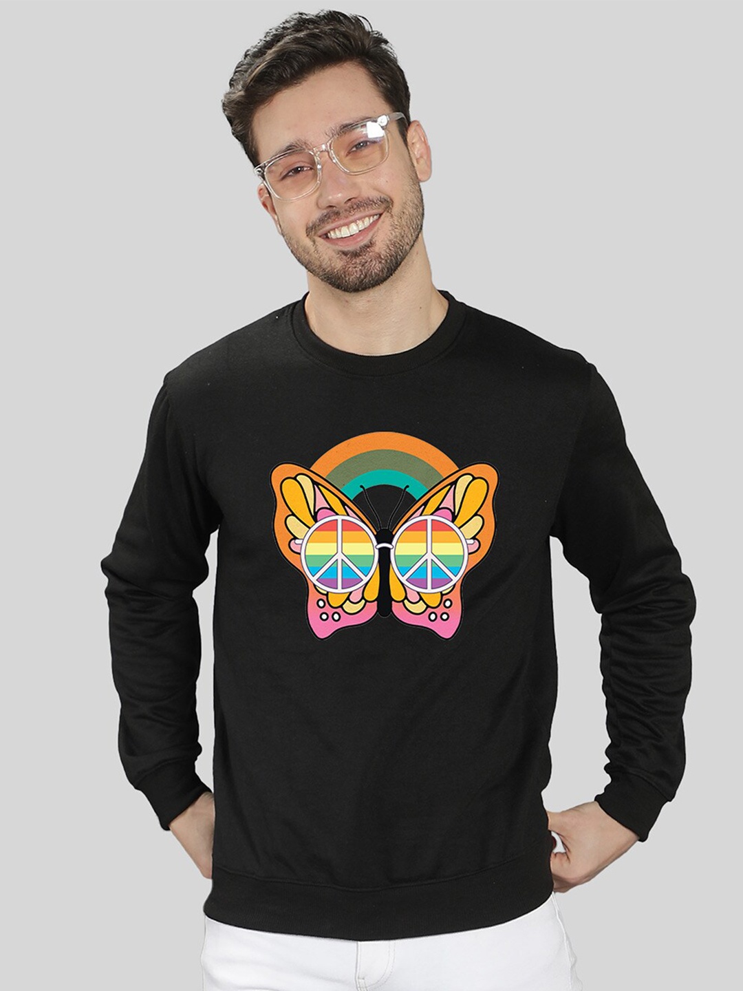 

Mad Over Print Men Black Printed Sweatshirt