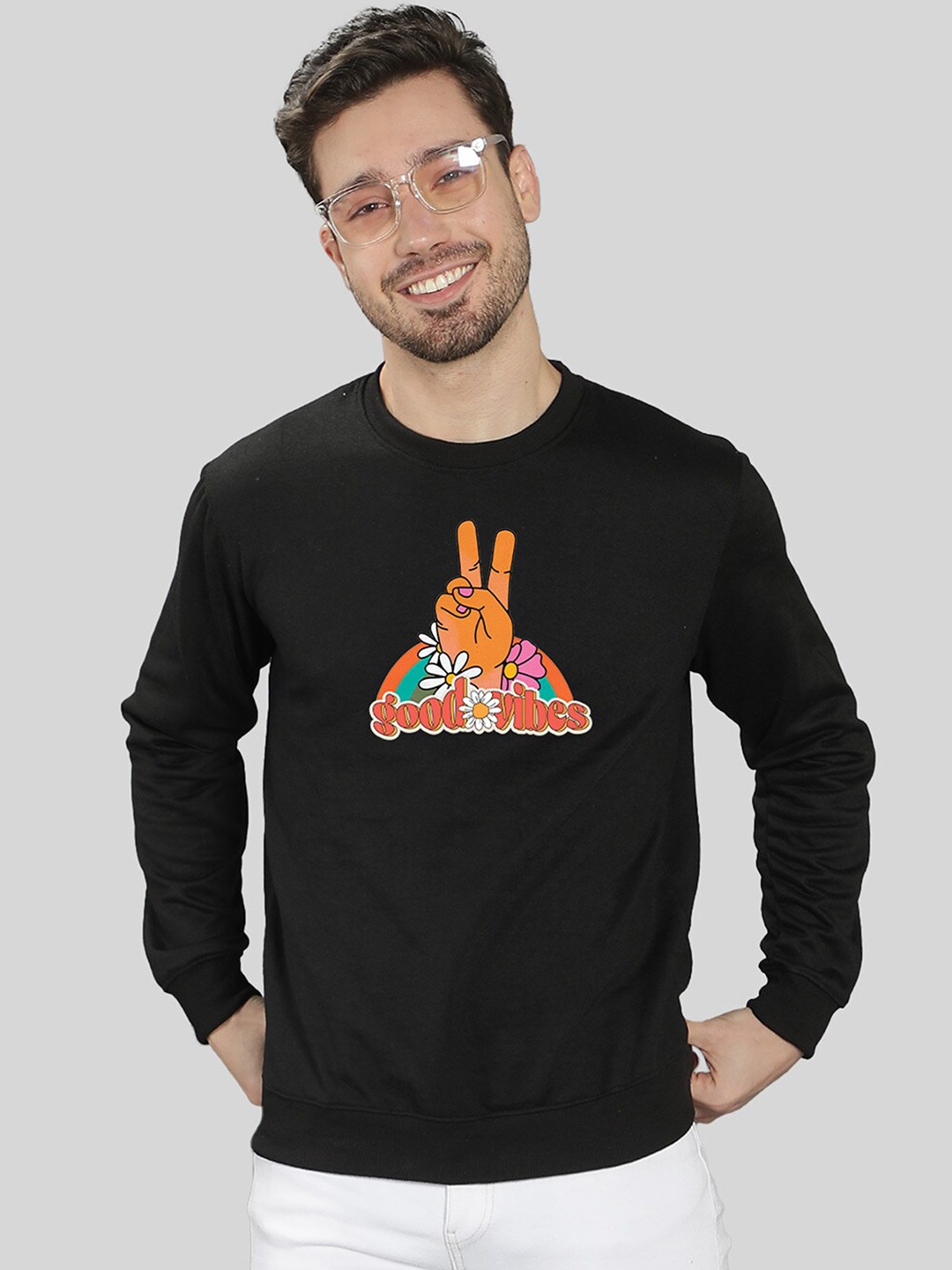 

Mad Over Print Men Black Printed Sweatshirt