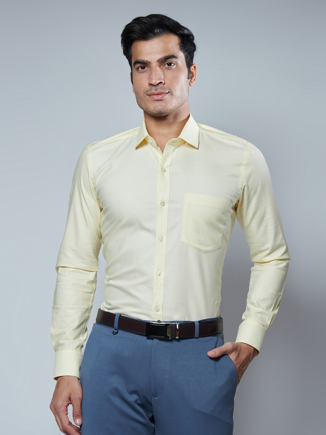 

MARK & ALBERT Men Classic Slim Fit Formal Shirt, Yellow