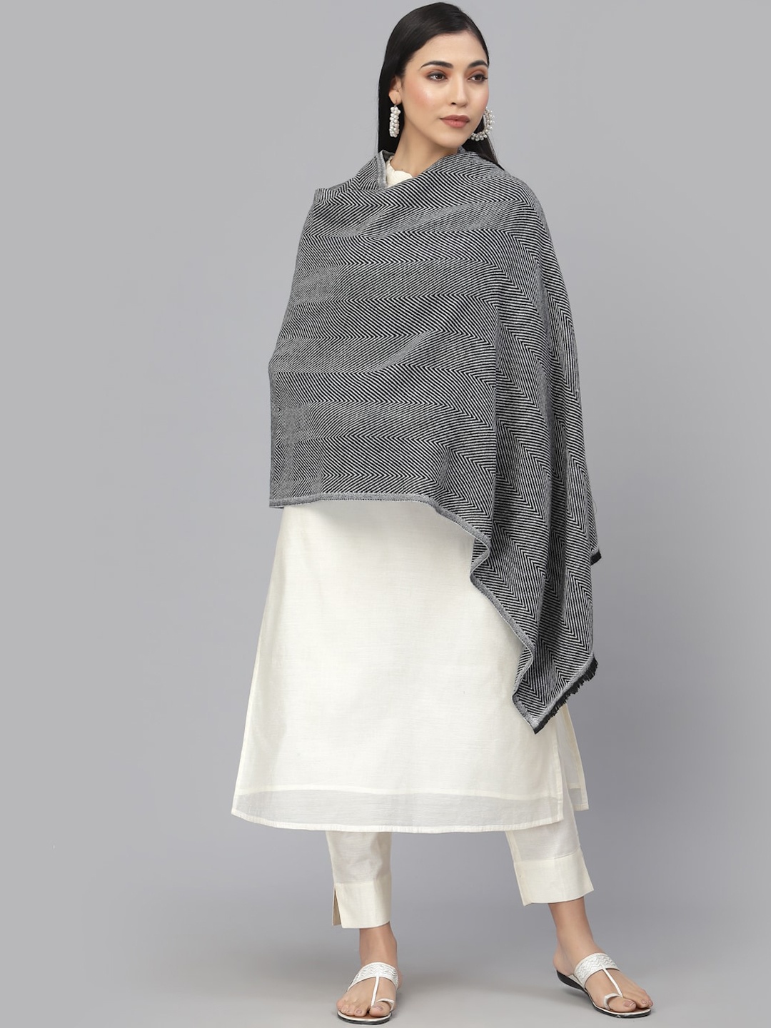 

Style Quotient Women Woven Design Acrylic Shawl, Grey