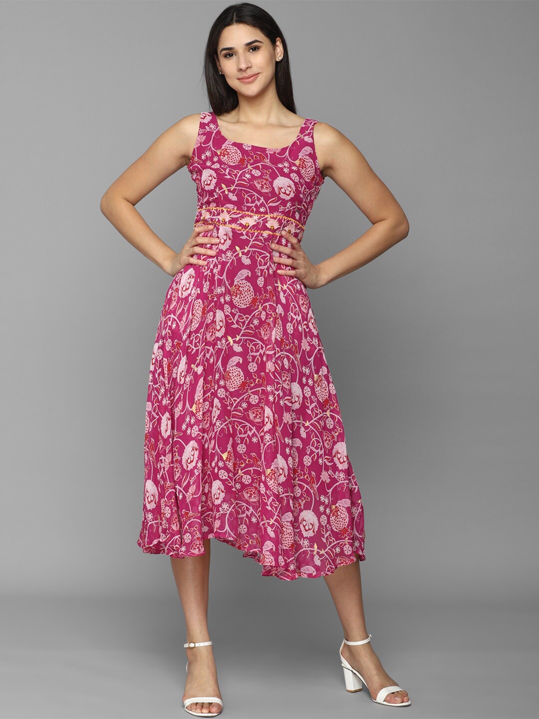 

Allen Solly Woman Ethnic Motifs Printed A-Line Midi Dress, Magenta