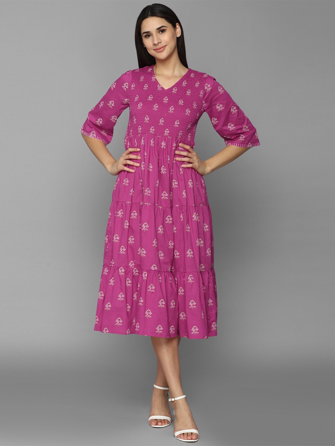 

Allen Solly Woman Printed Cotton Fit and Flare Midi Dress, Magenta