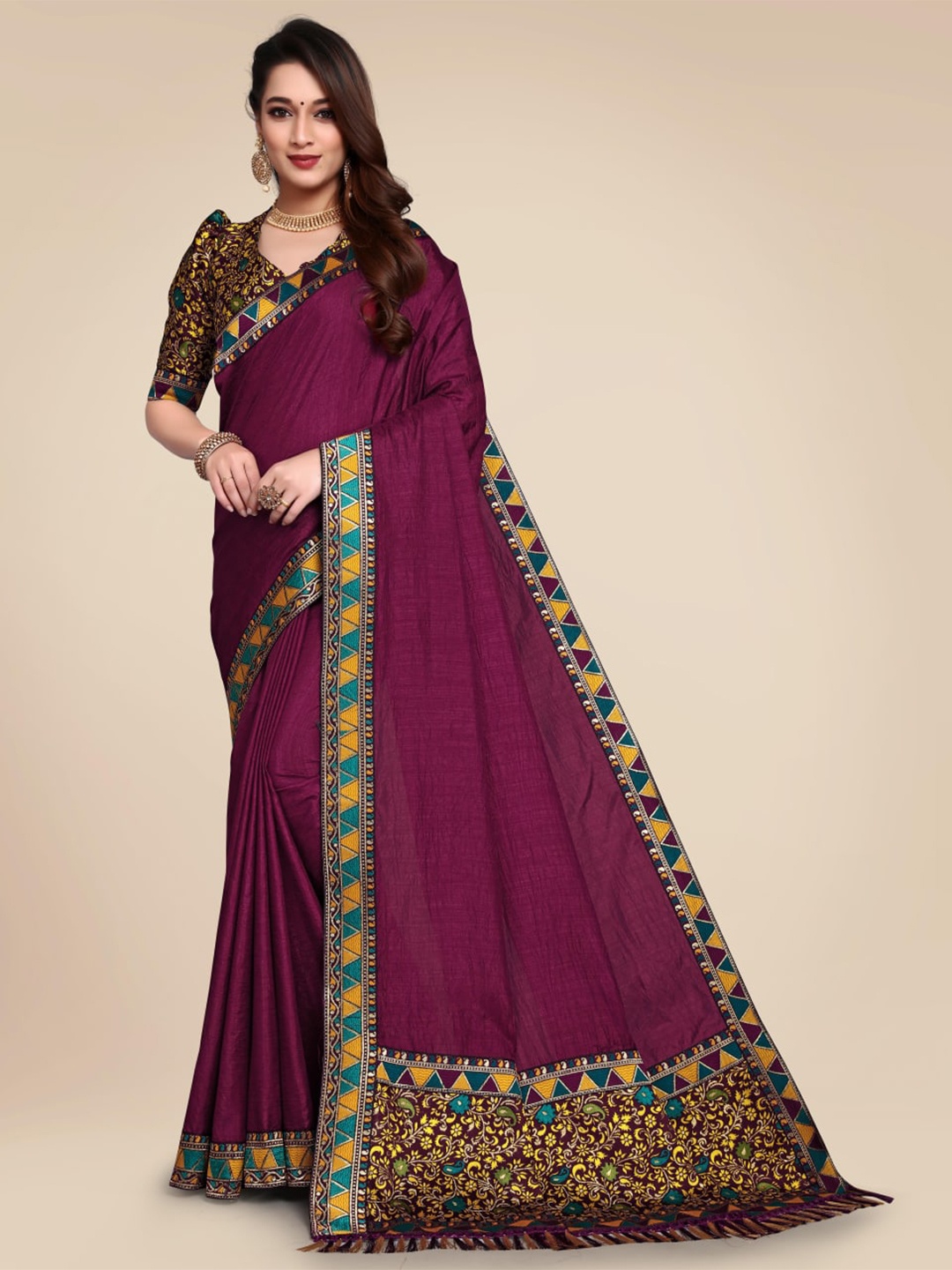 

SHAIBO SAREE Maroon & Blue Silk Cotton Saree