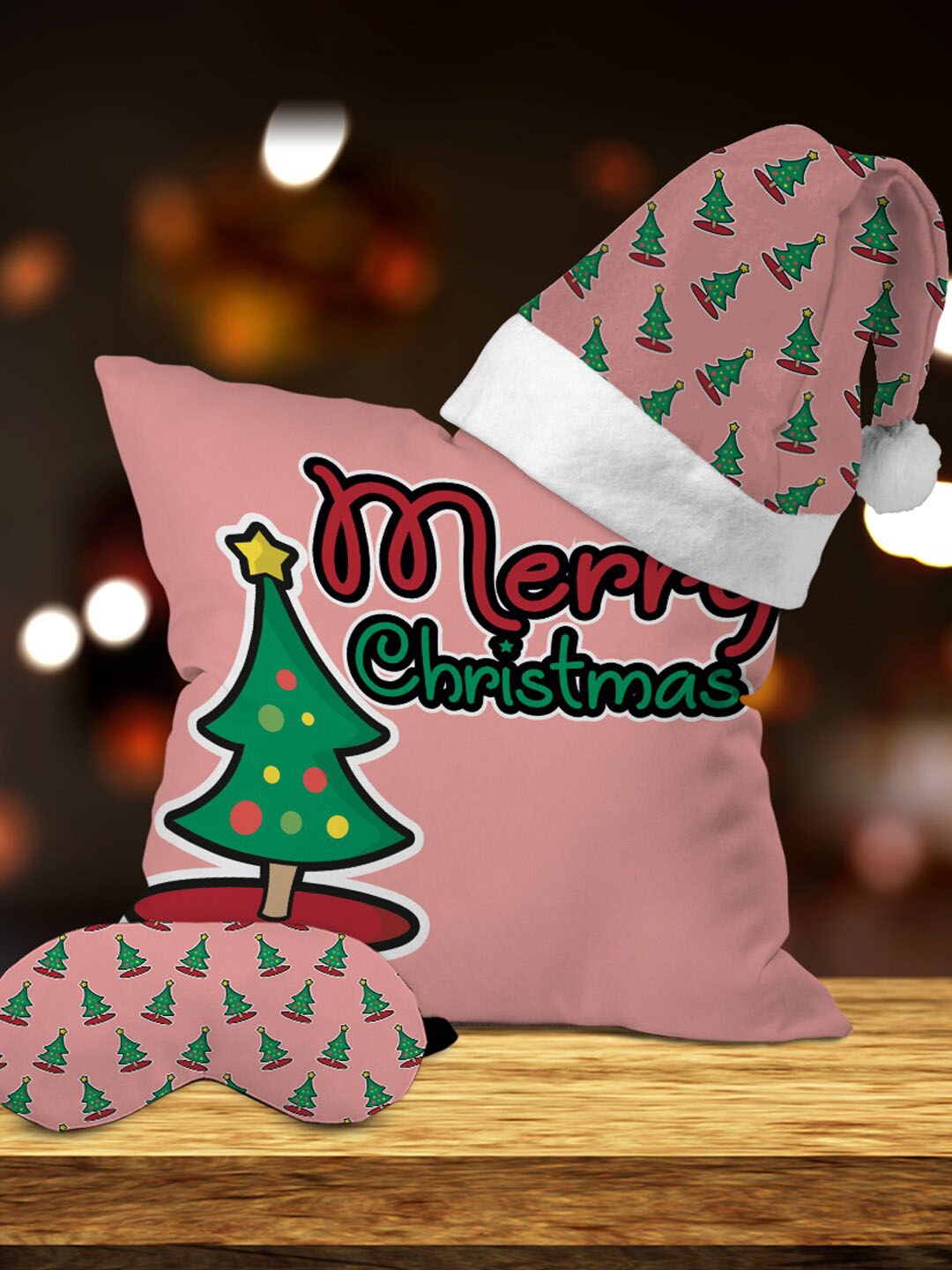 

Crazy Corner Pink Set Of 3 Cushion With Santa Hat & Eye Mask Christmas Gift Set
