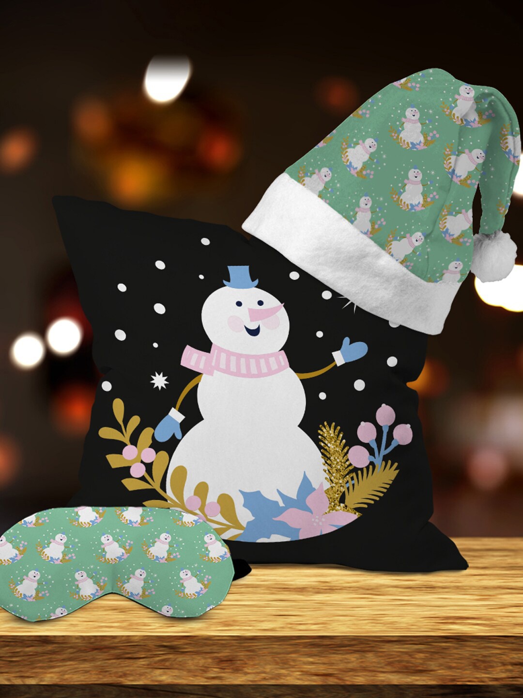 

Crazy Corner Snowman Cushion Hat & Eye Mask Christmas Gift Set, Black