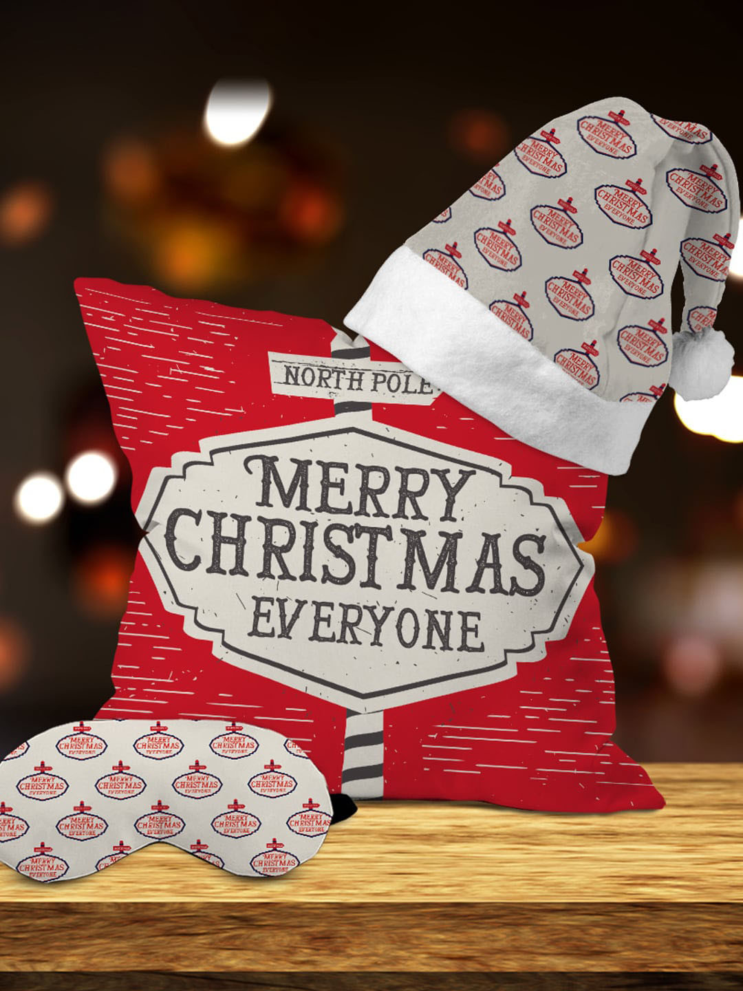 

Crazy Corner Red Set Of 3 Cushion With Santa Hat & Eye Mask Christmas Gift Set