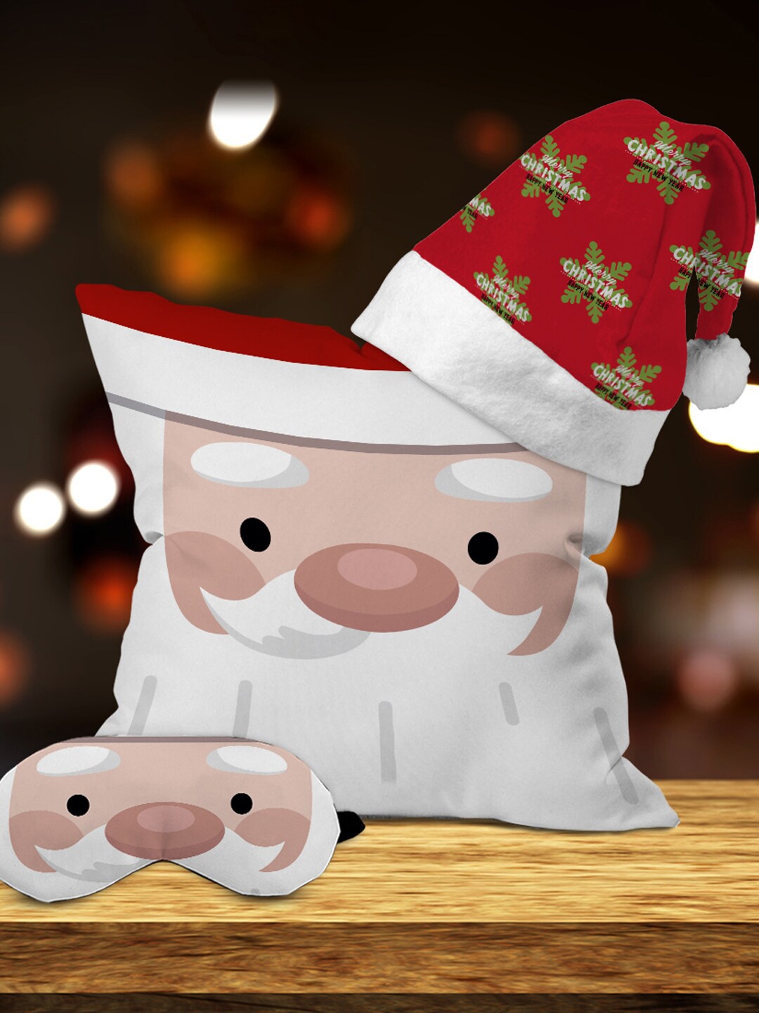 

Crazy Corner Red & White Set Of 3 Cushion With Santa Hat & Eye Mask Christmas Gift Set
