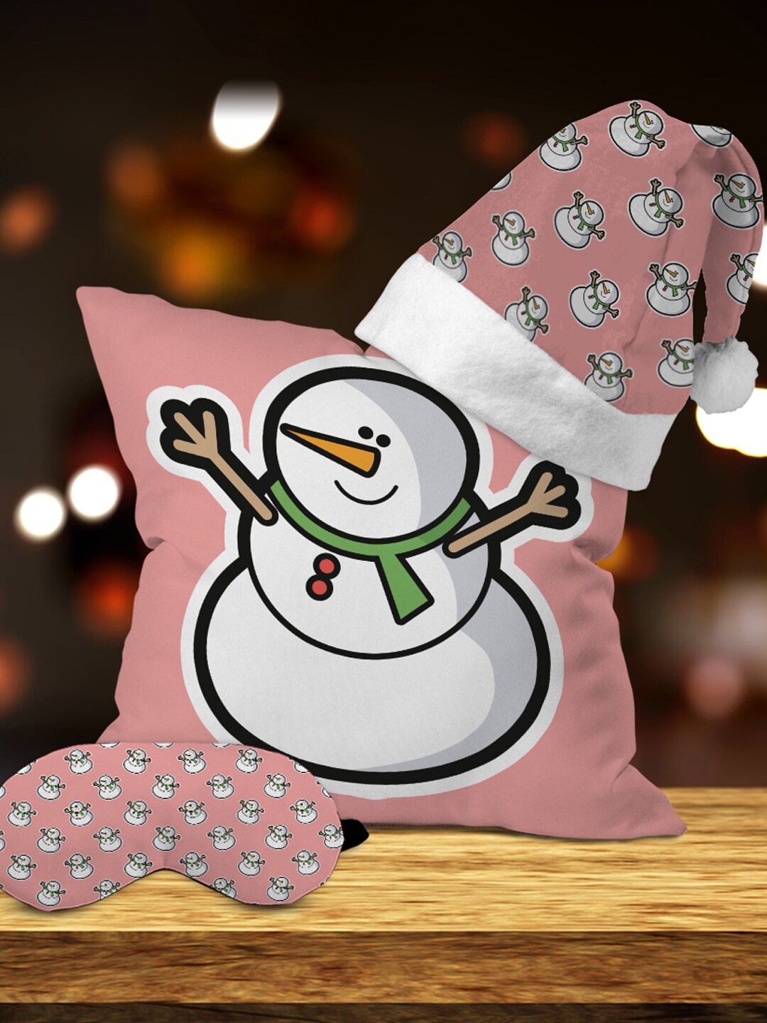 

Crazy Corner Pink Set Of 3 Snowman Cushion Hat & Eye mask Christmas Gift Set