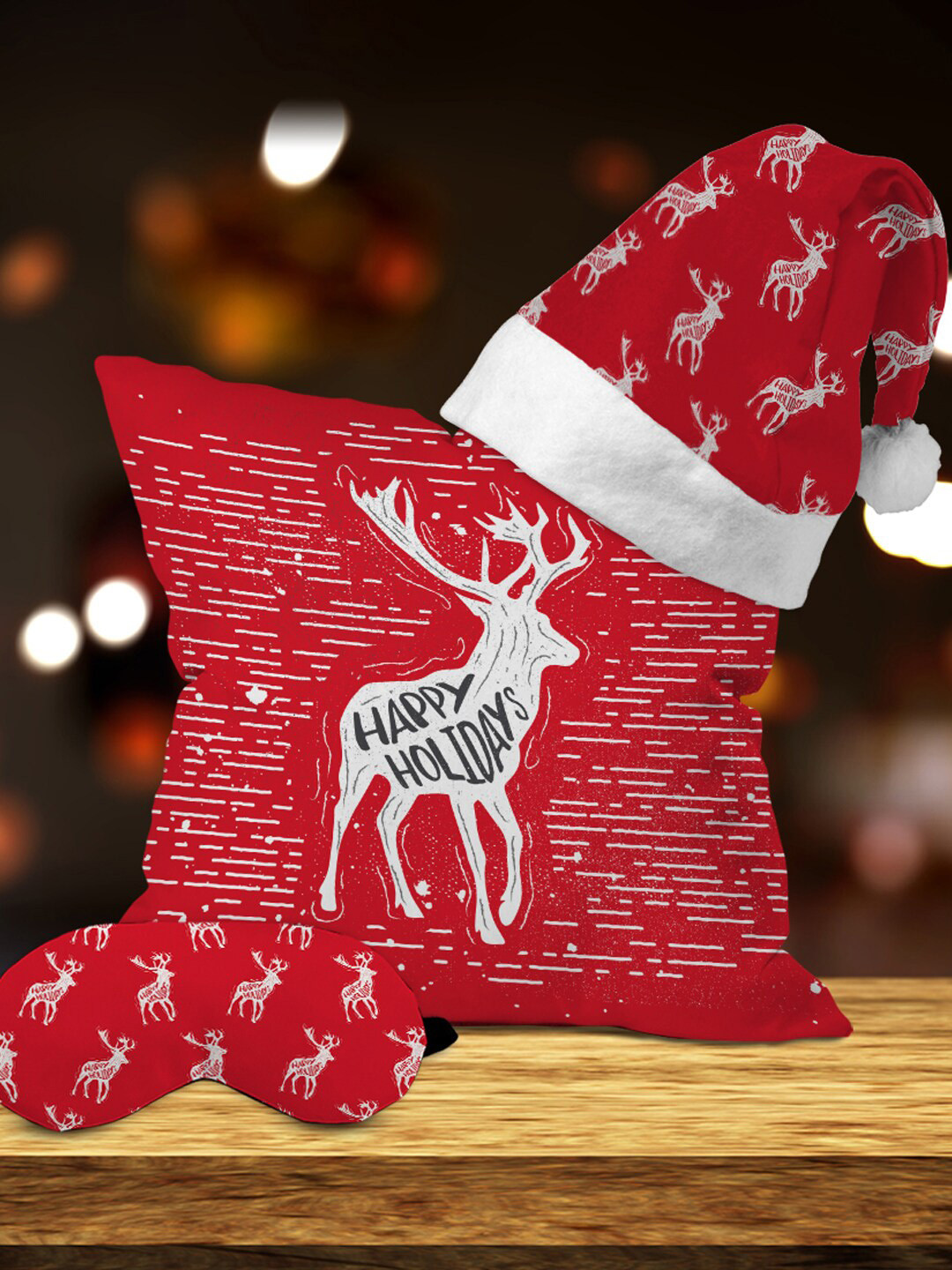 

Crazy Corner Red & White Set Of 3 Cushion Santa Hat & Eye Mask Christmas Gift Set