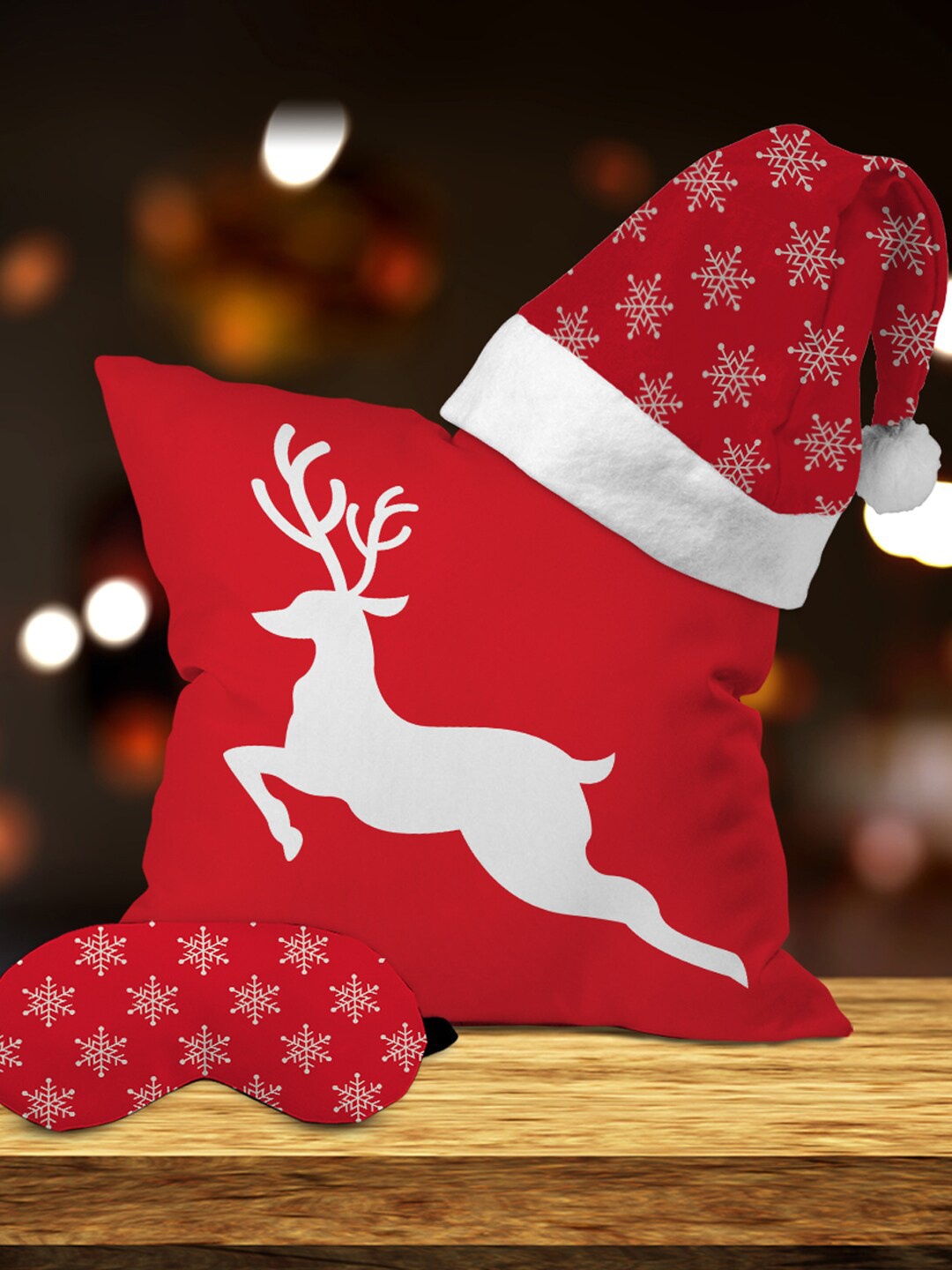 

Crazy Corner Red & White Set Of 3 Cushion With Santa Hat & Eye Mask Christmas Gift Set