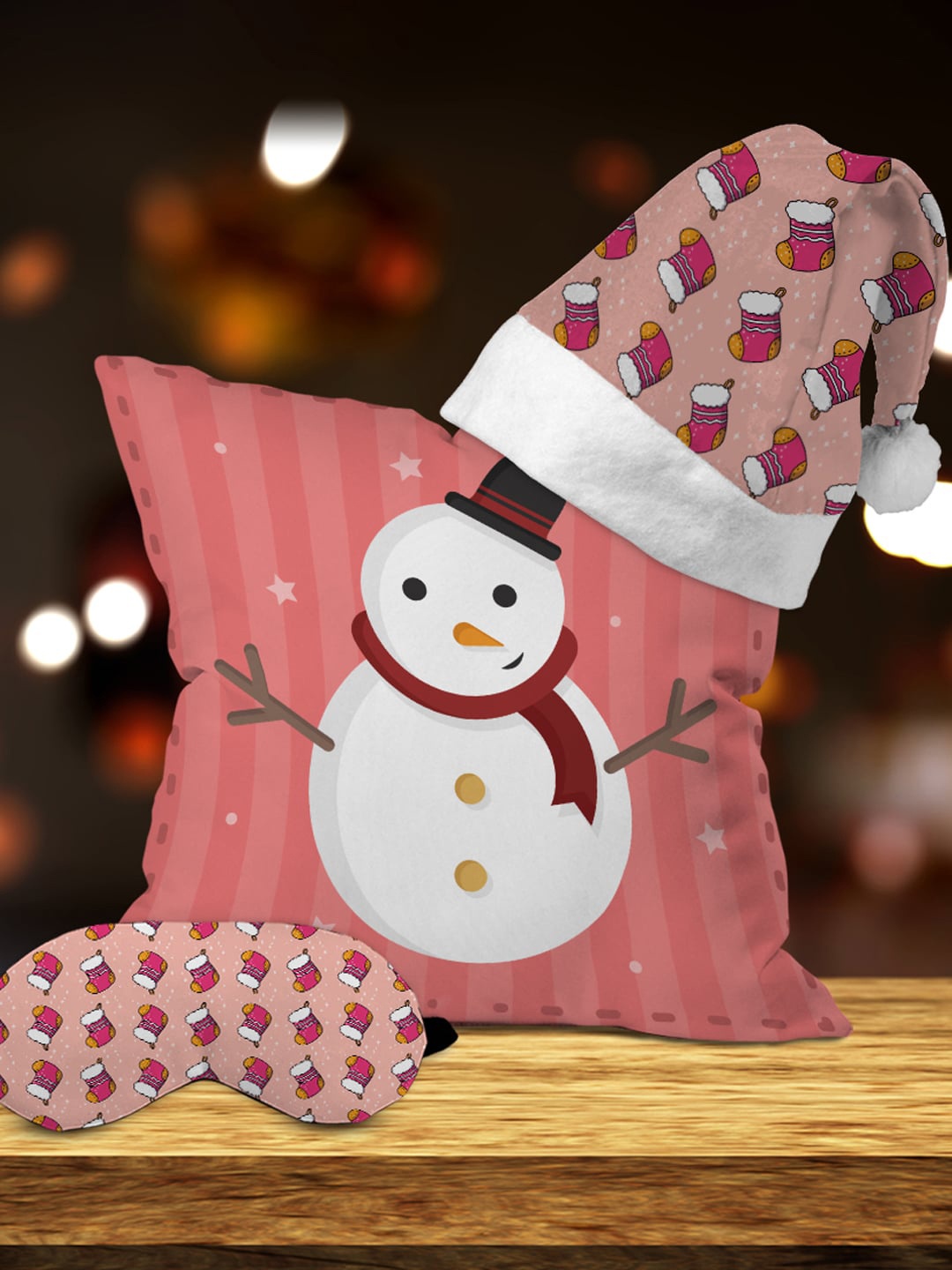 

Crazy Corner Pink Set Of 3 Cushion Santa Hat & Eye Mask Christmas Gift Set