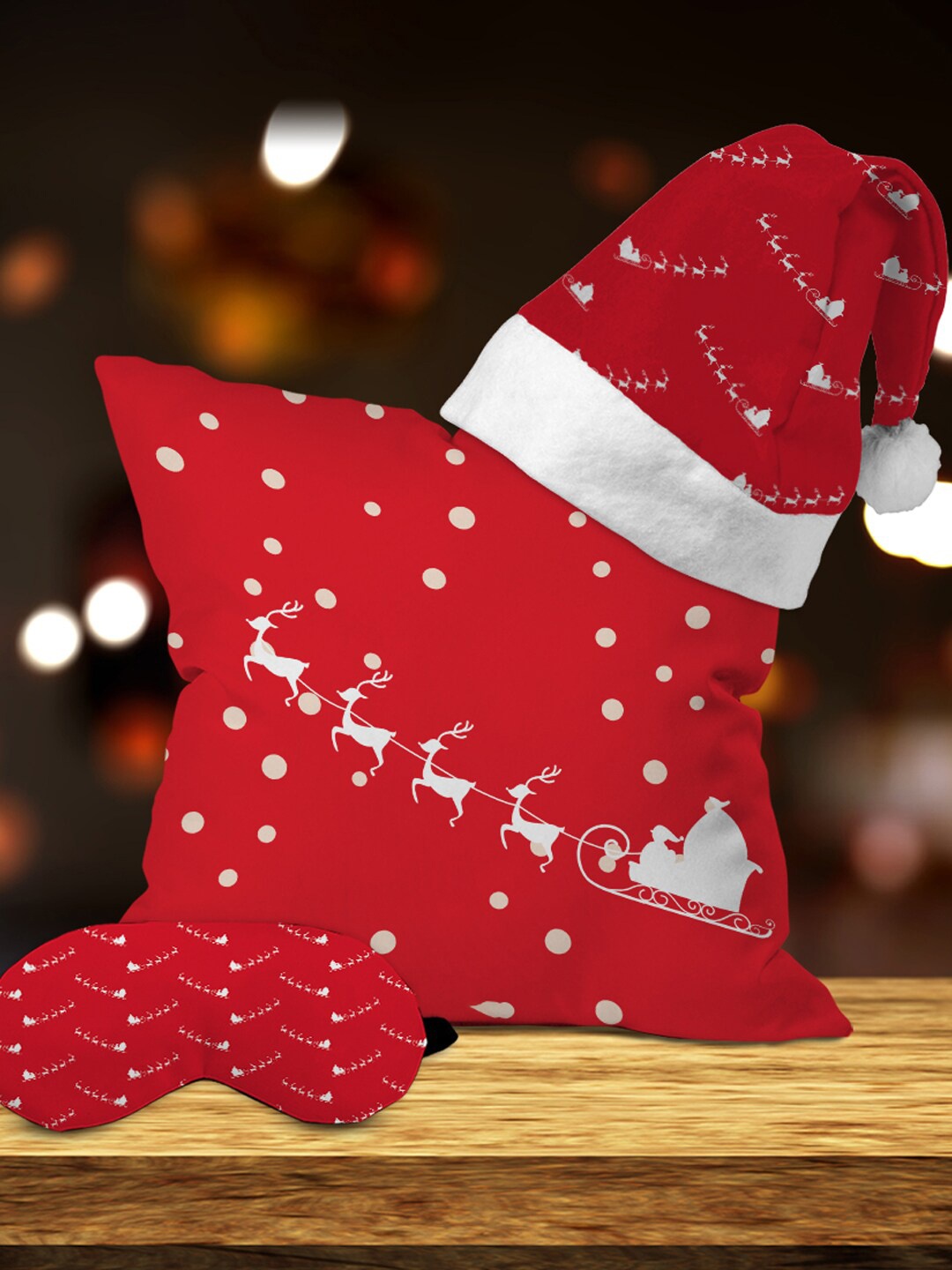 

Crazy Corner Red Set Of 3 Cushion Hat & Eye Mask Christmas Gift Set