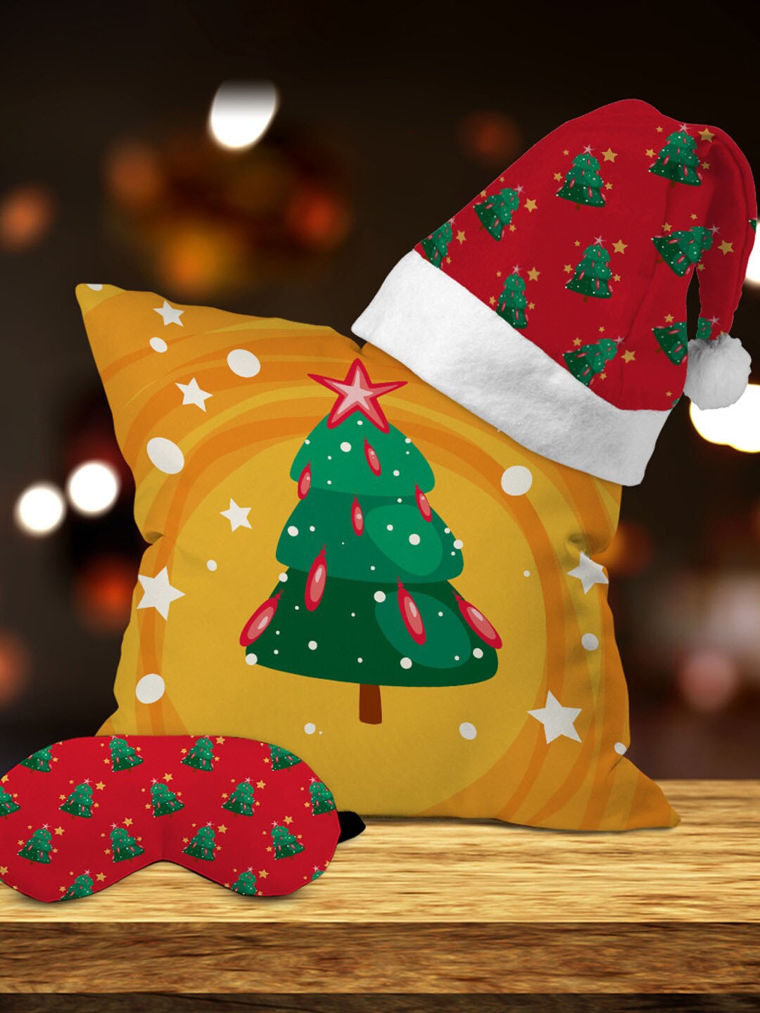 

Crazy Corner Yellow Set Of 3 Cushion Santa Hat & Eye Mask Christmas Gift Set