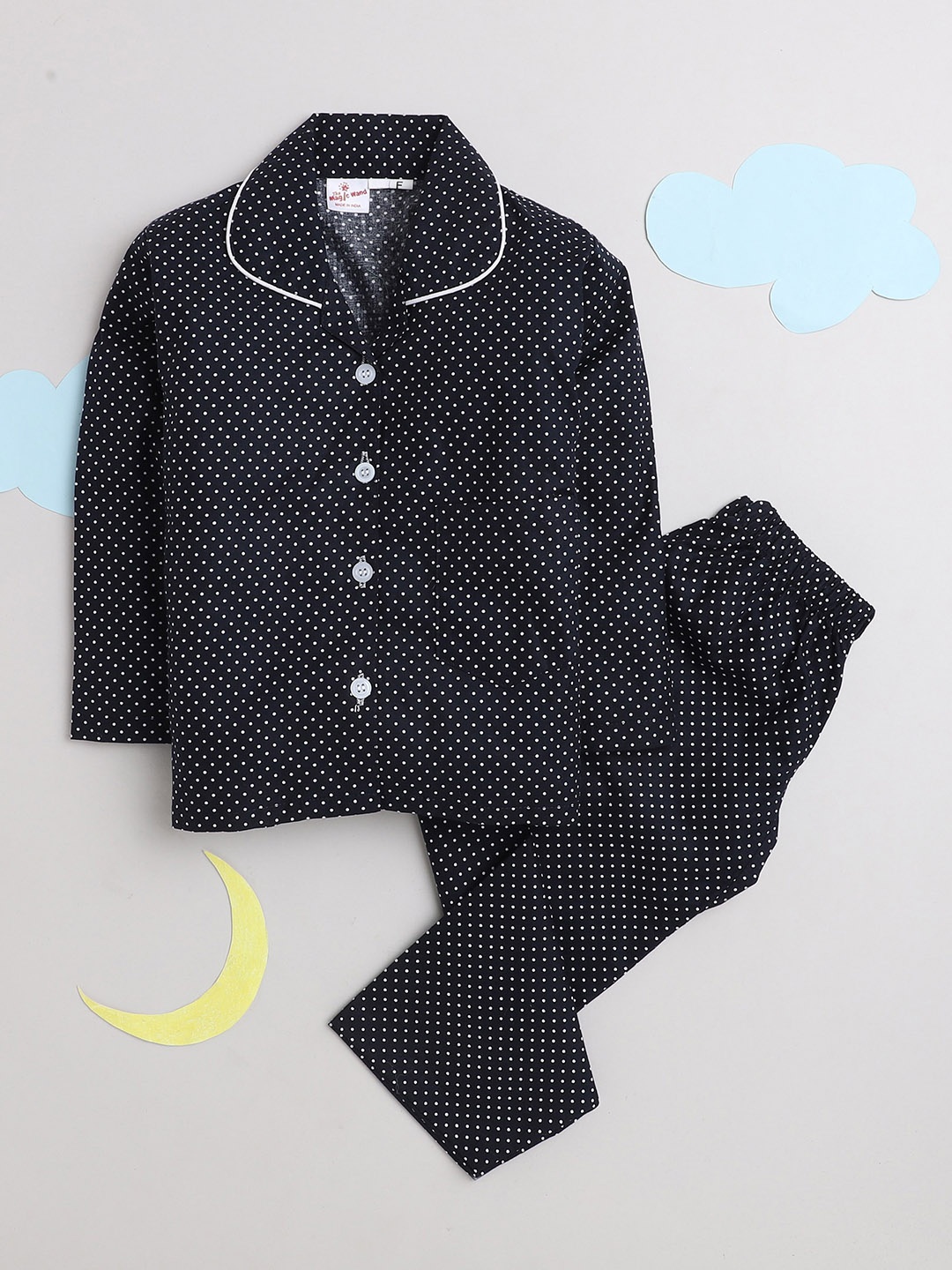 

The Magic Wand Kids Printed Night suit, Navy blue
