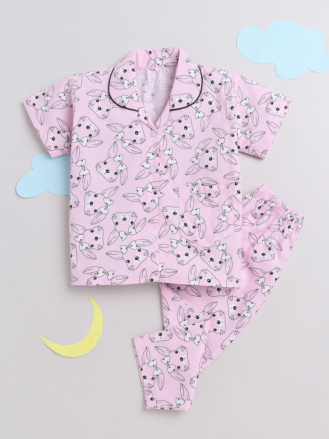 

The Magic Wand Unisex Kids Pink & White Printed Night suit