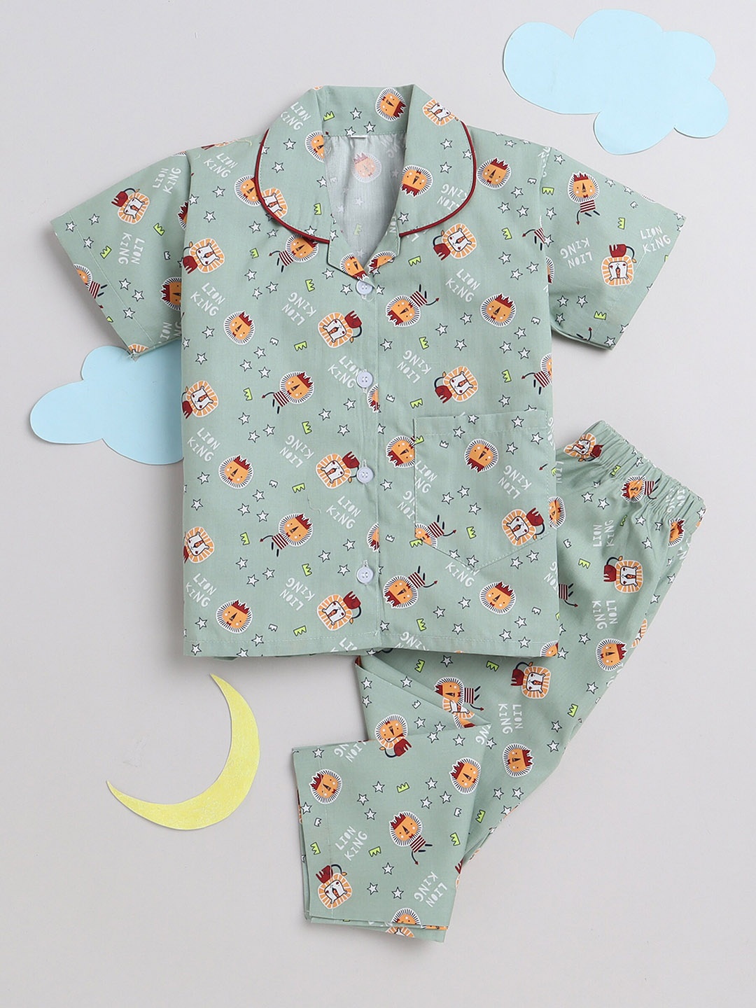 

The Magic Wand Kids Printed Night suit, Green