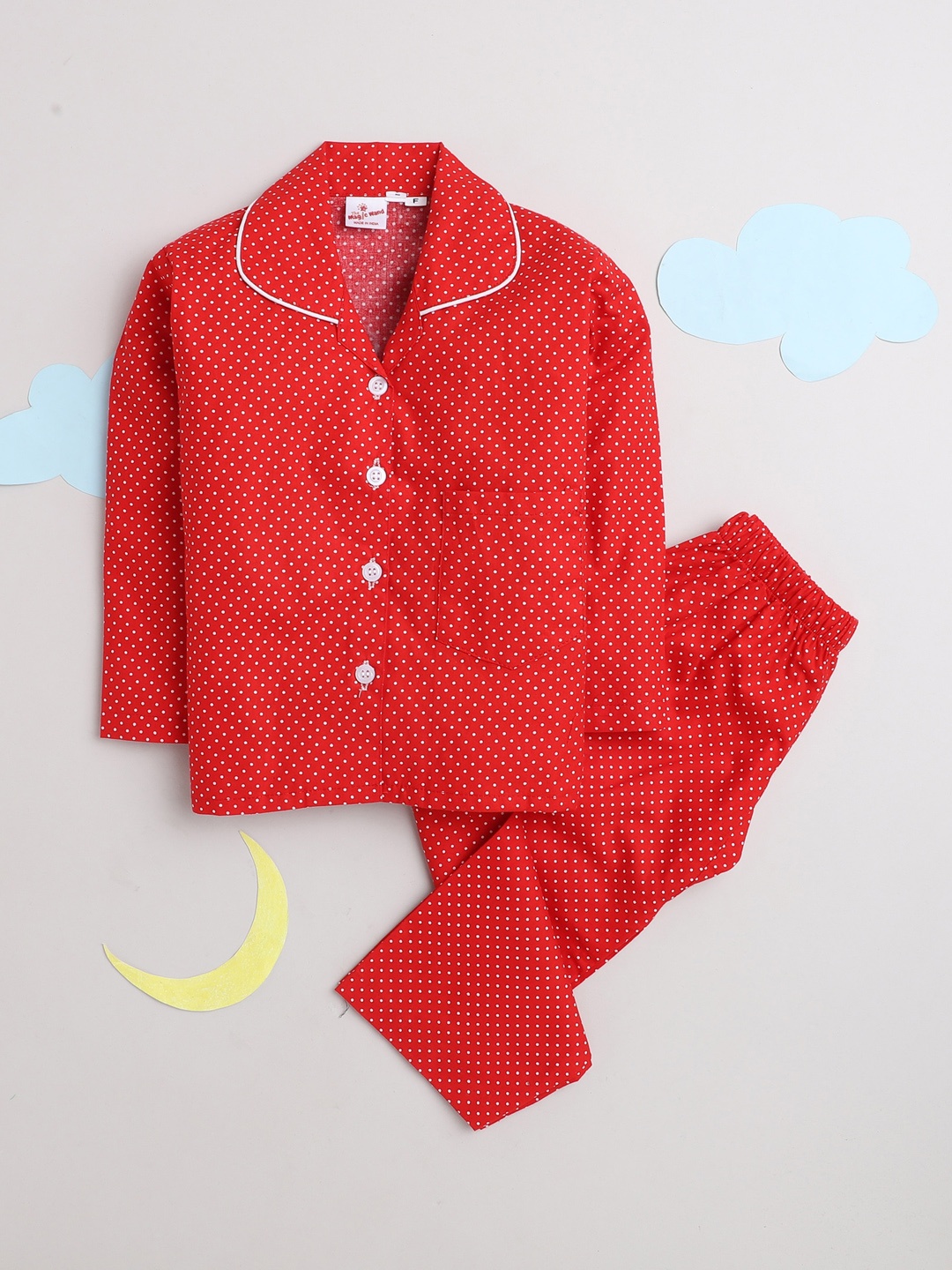 

The Magic Wand Unisex Kids Red & White Printed Night suit