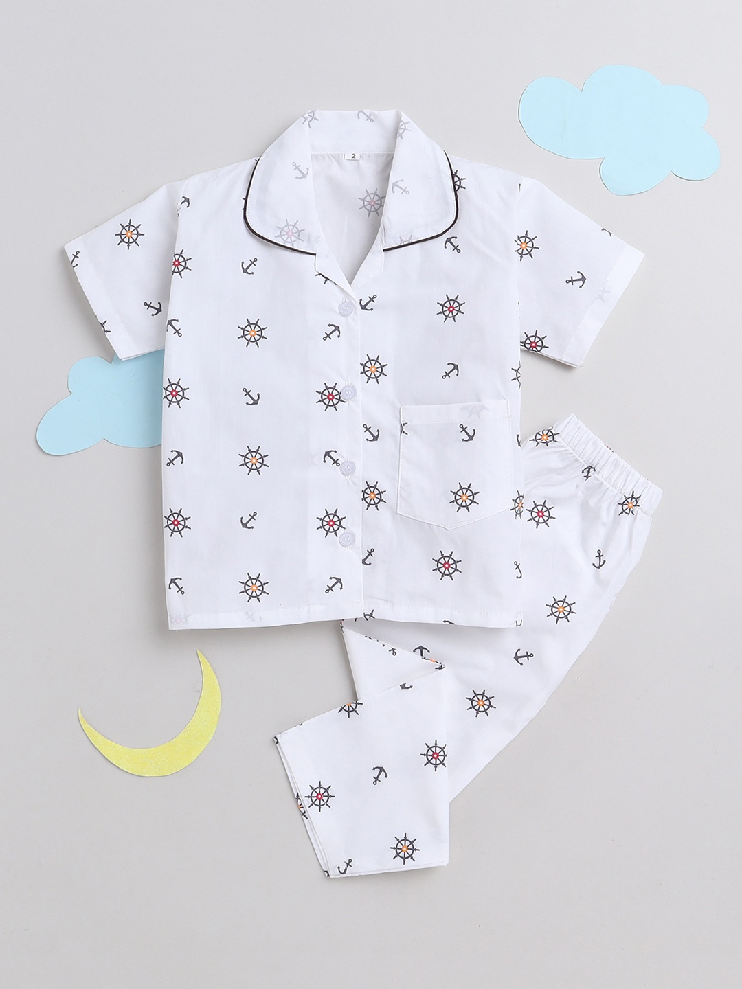 

The Magic Wand Kids Abstract Printed Night suit, White