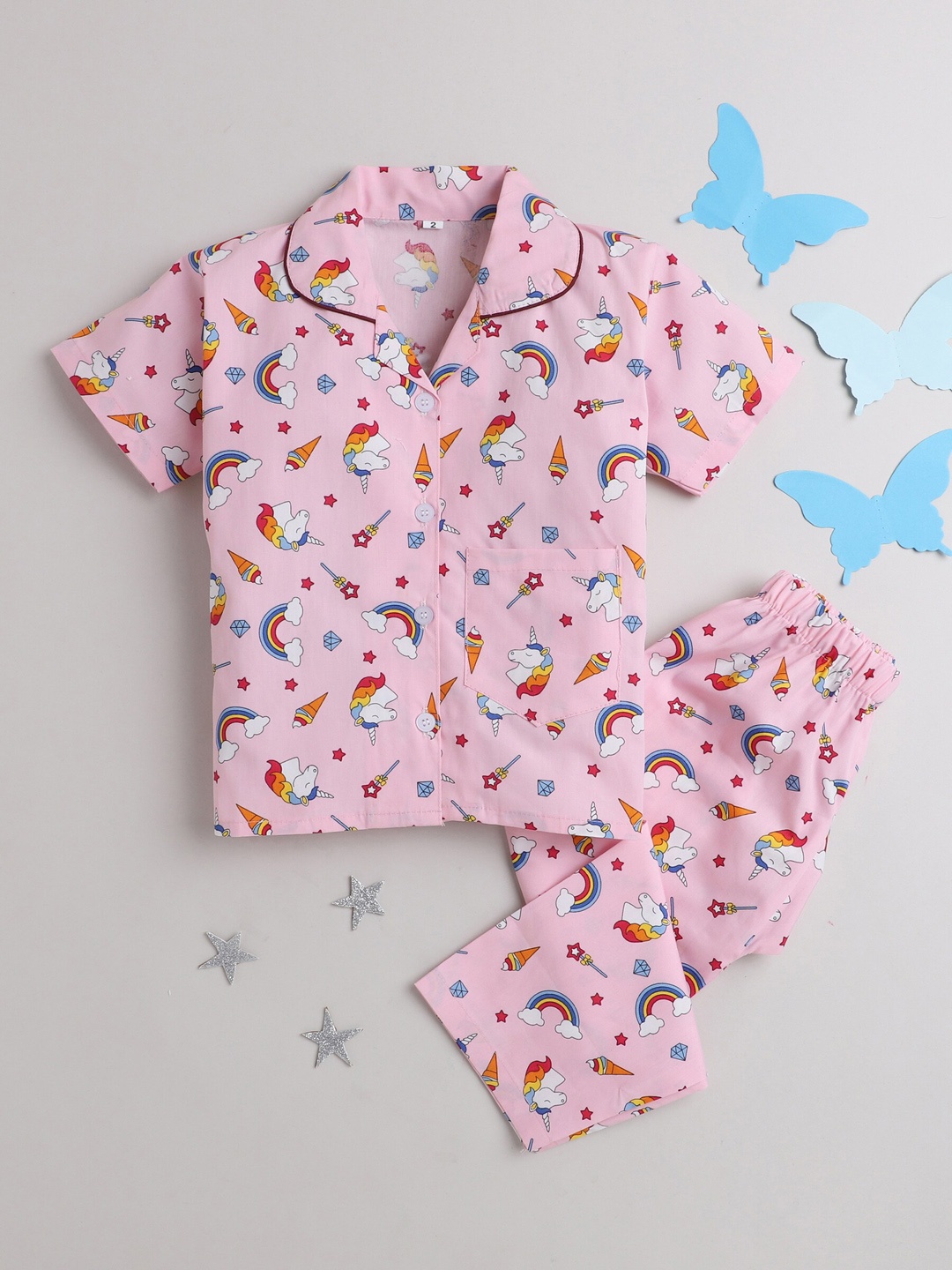 

The Magic Wand Kids Conversational Printed Night suit, Pink