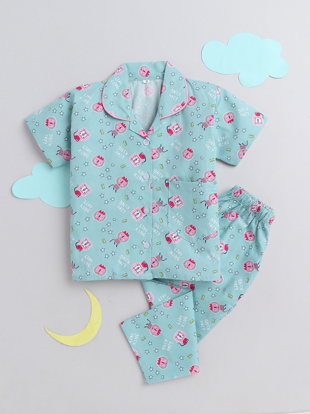 

The Magic Wand Unisex Kids Blue & Pink Printed Night suit