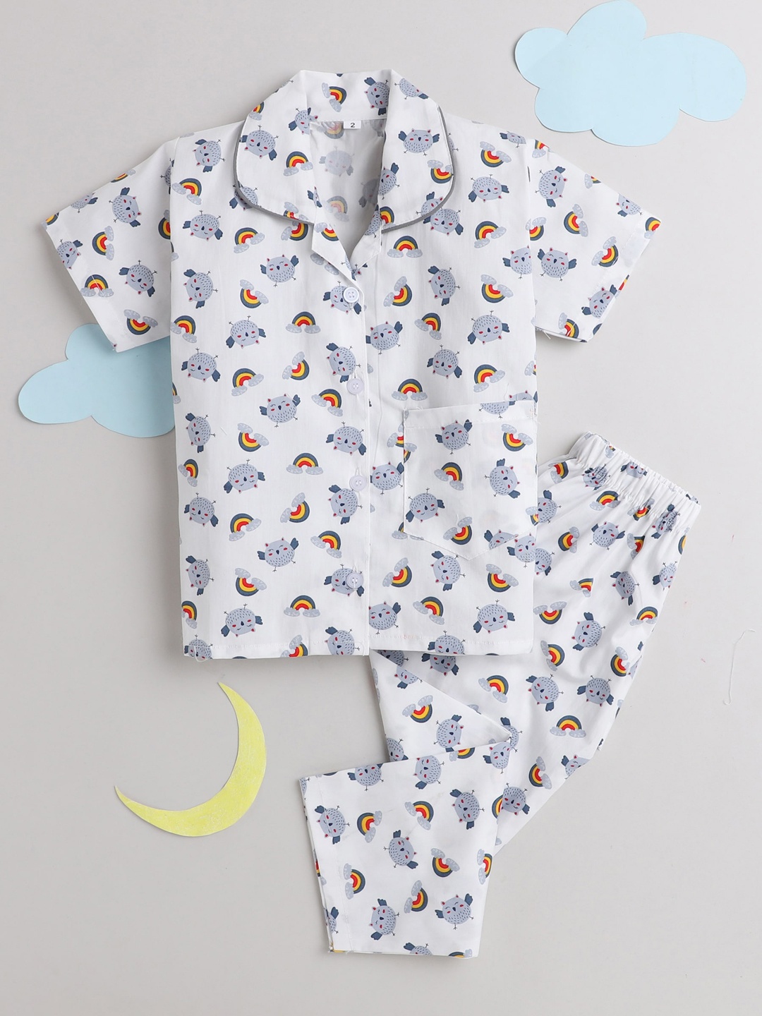

The Magic Wand Kids Abstract Printed Night suit, Grey