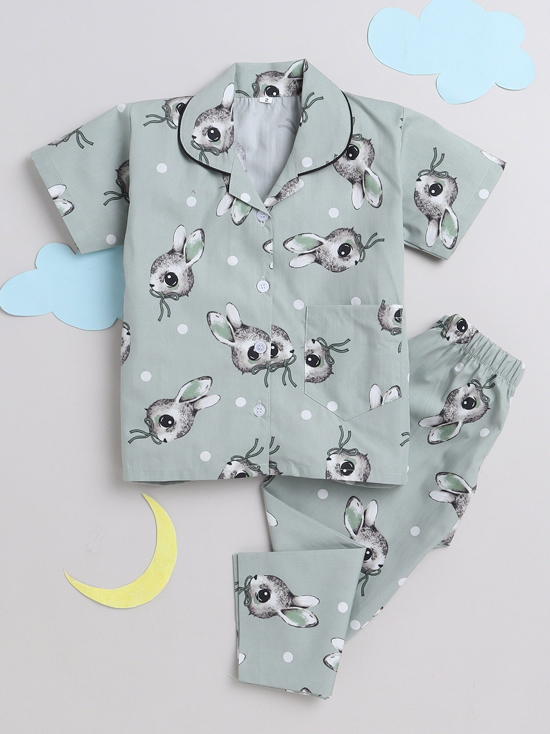

The Magic Wand Kids Animal Printed Night suit, Grey