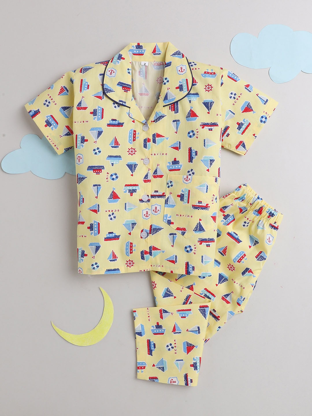 

The Magic Wand Kids Conversational Printed Night suit, Yellow