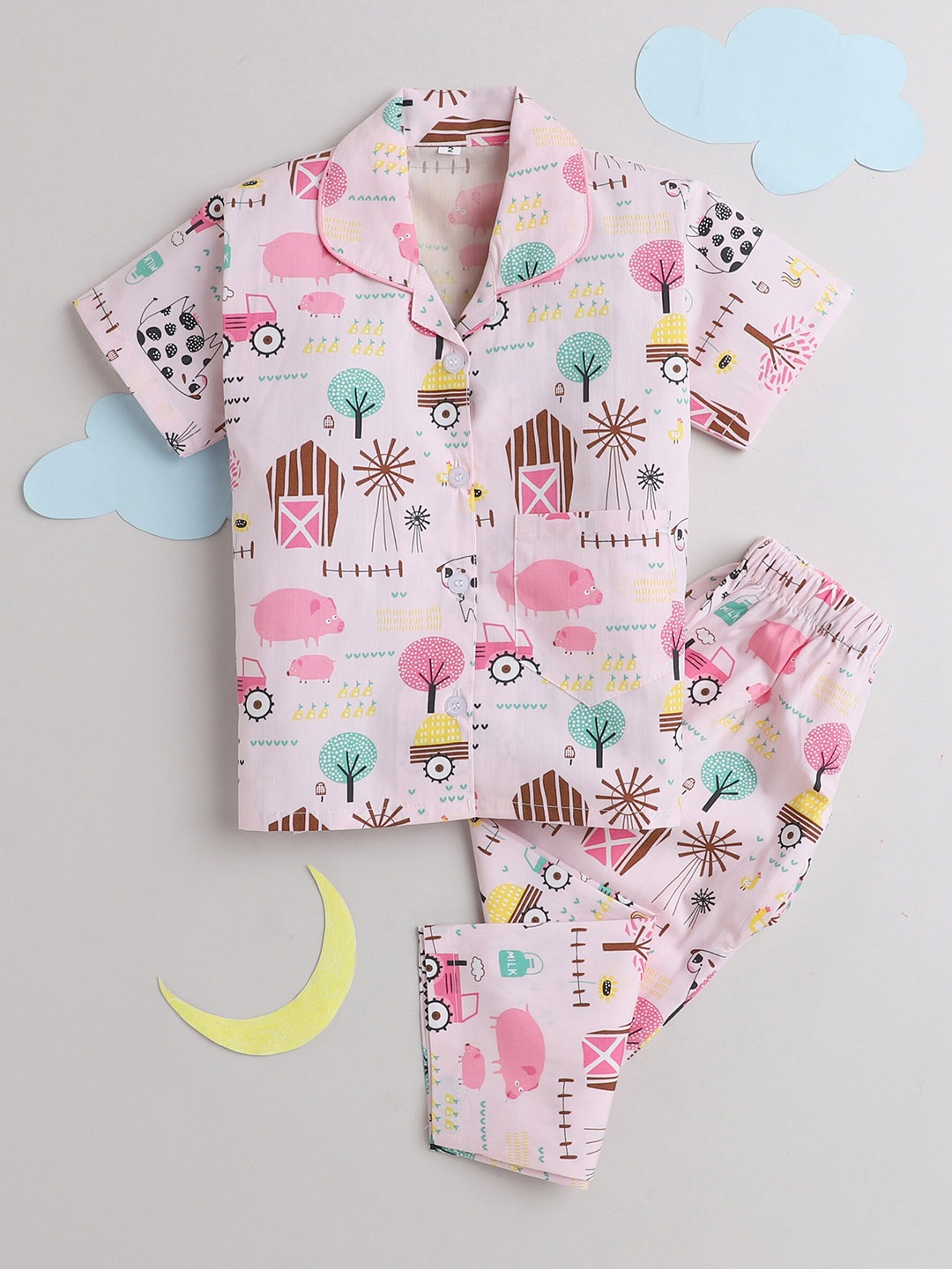 

The Magic Wand Kids Conversational Printed Night suit, Pink