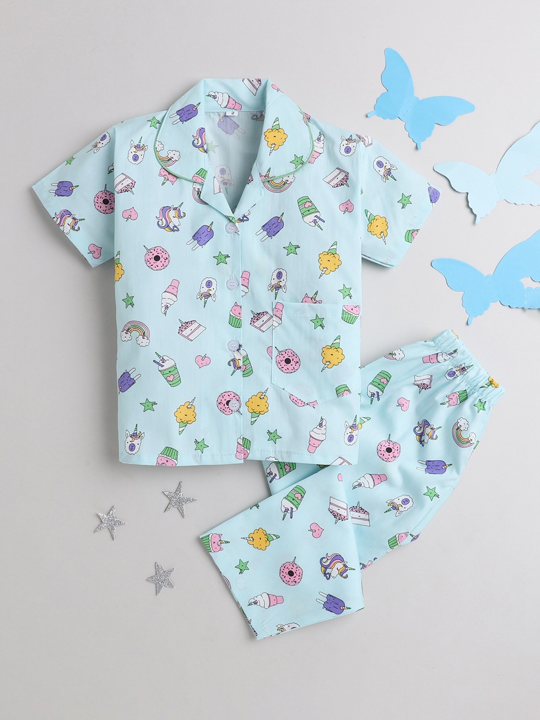 

The Magic Wand Kids Conversational Printed Night suit, Blue