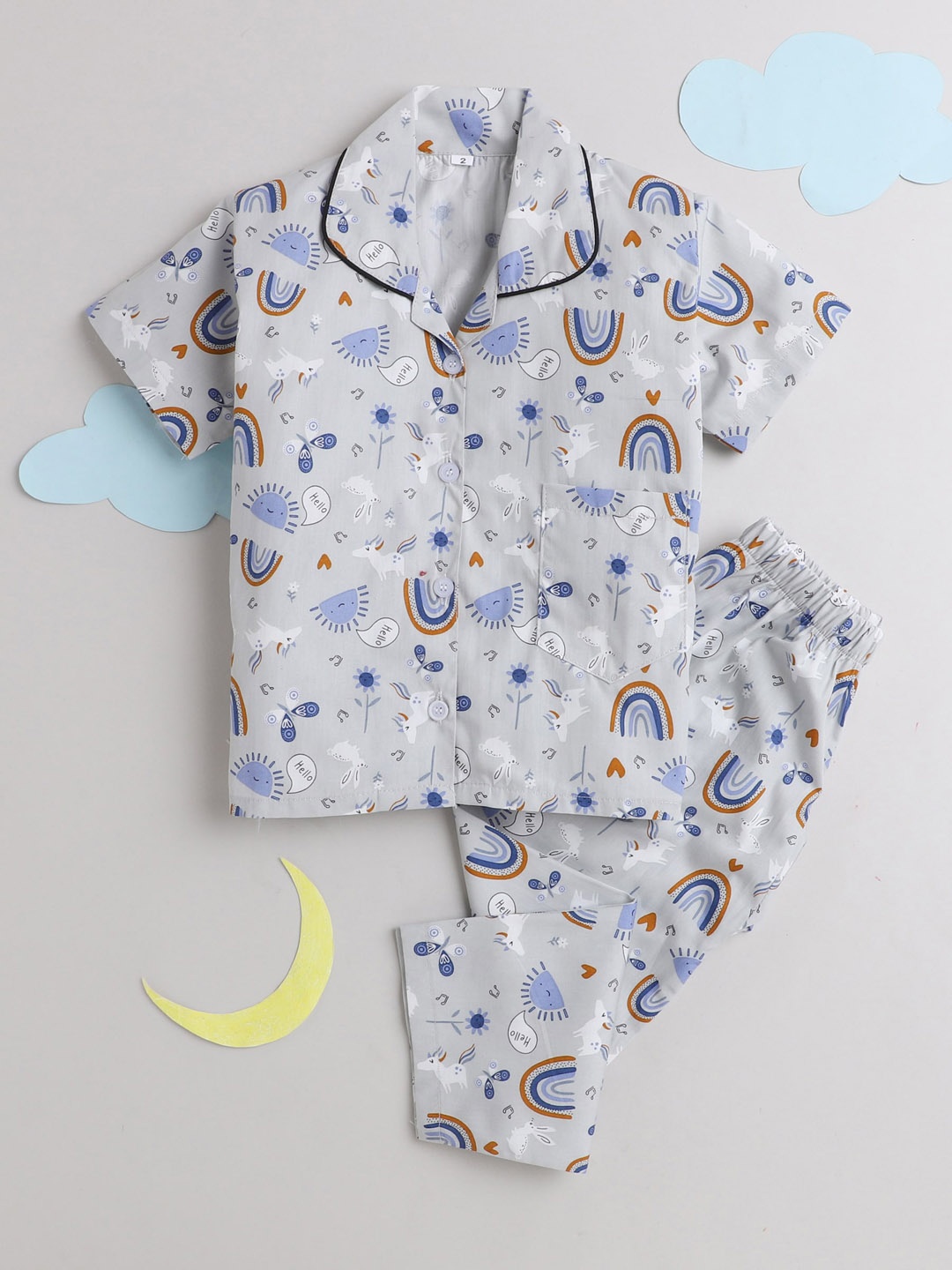 

The Magic Wand Kids Conversational Printed Night suit, Grey