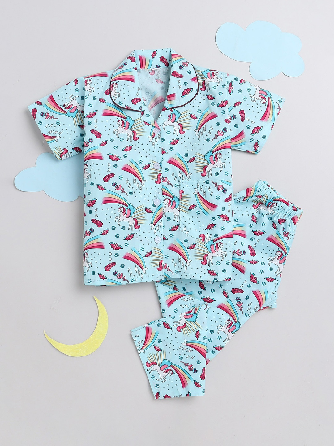 

The Magic Wand Conversational Printed Night suit, Blue