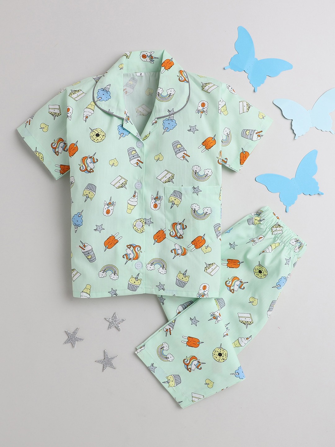 

The Magic Wand Kids Conversational Printed Night suit, Green