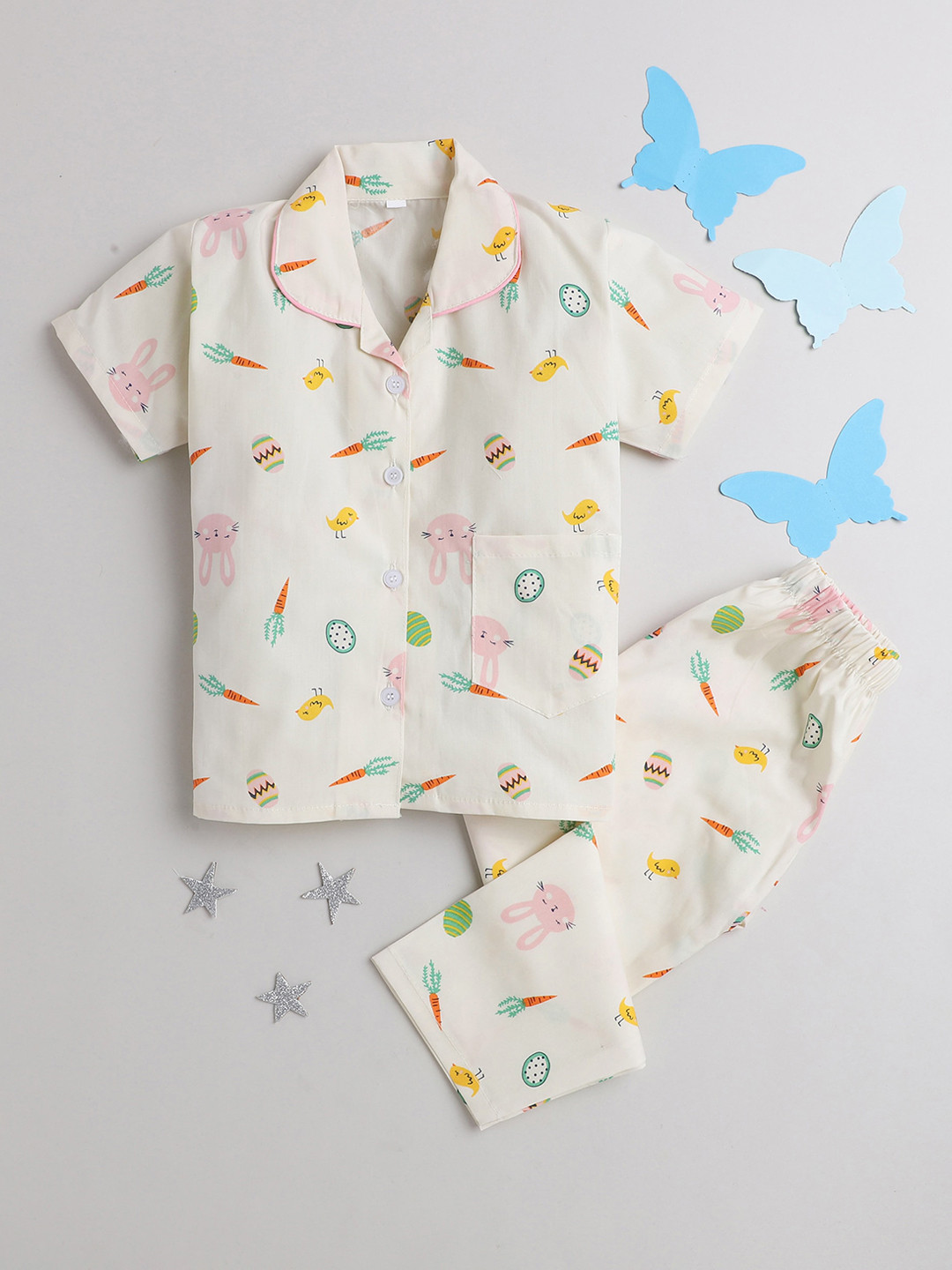 

The Magic Wand Kids Conversational Printed Night suit, Cream