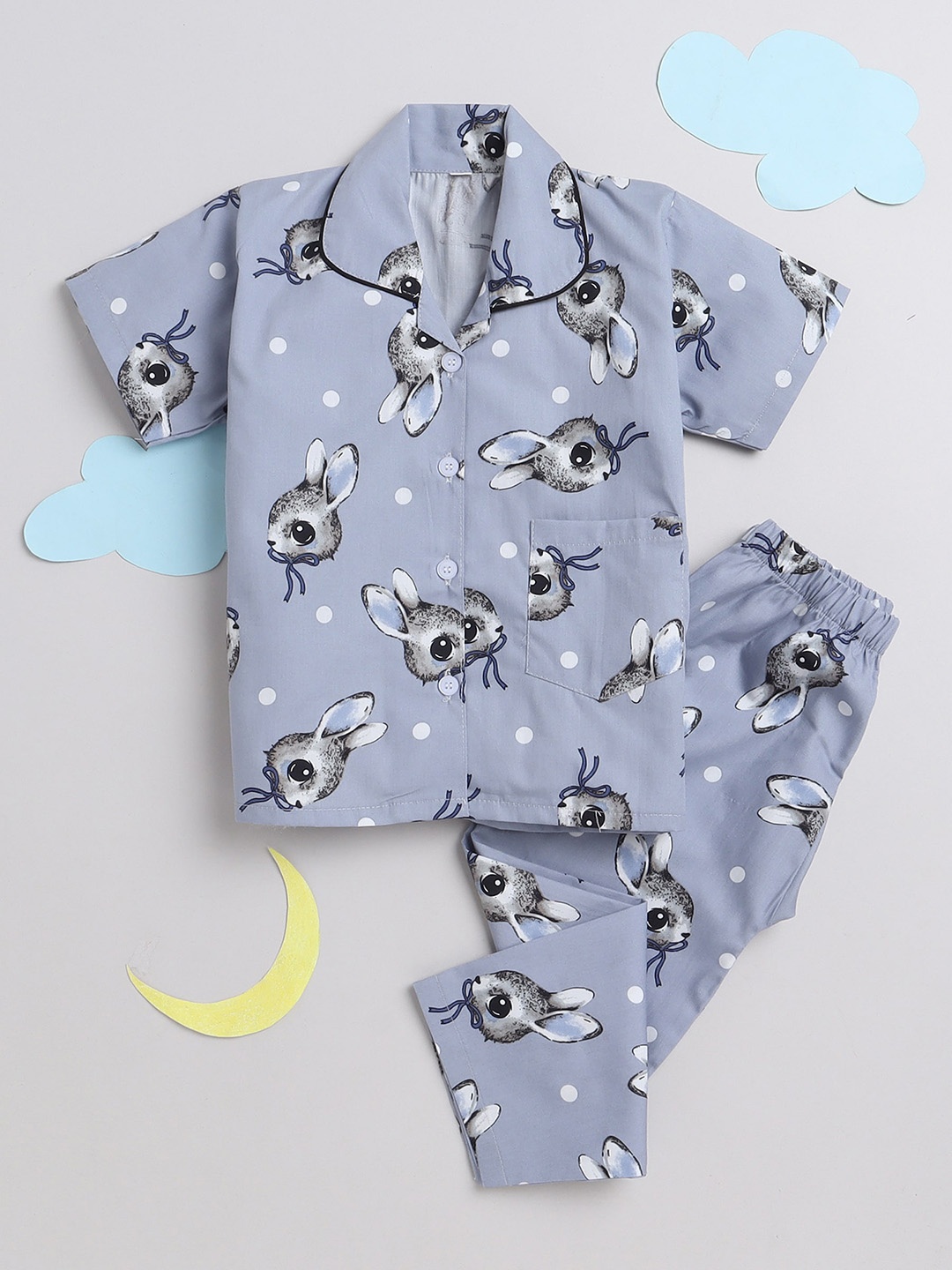 

The Magic Wand Unisex Kids Blue & Grey Printed Night suit