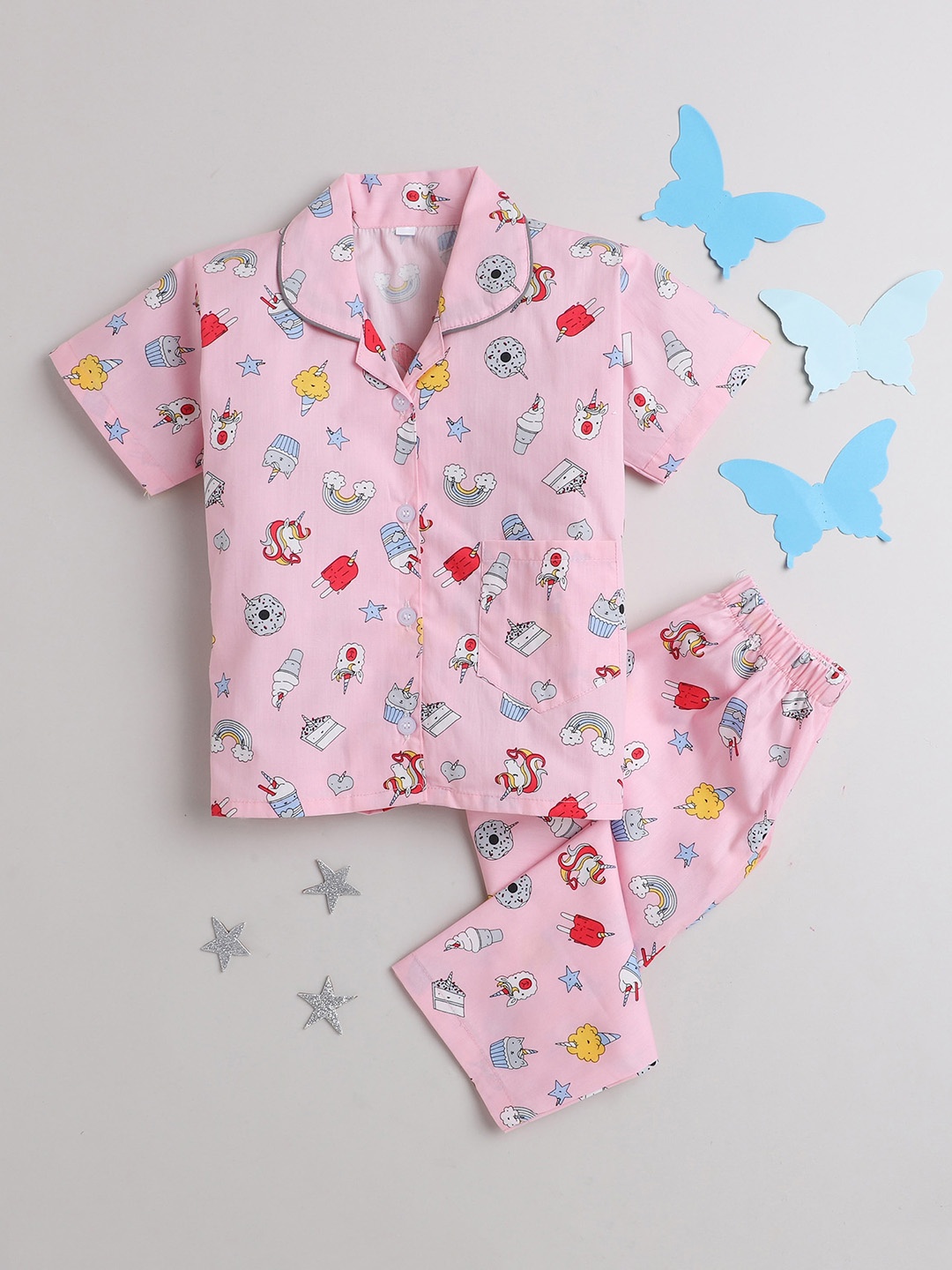 

The Magic Wand Unisex Kids Pink & Red Printed Night suit