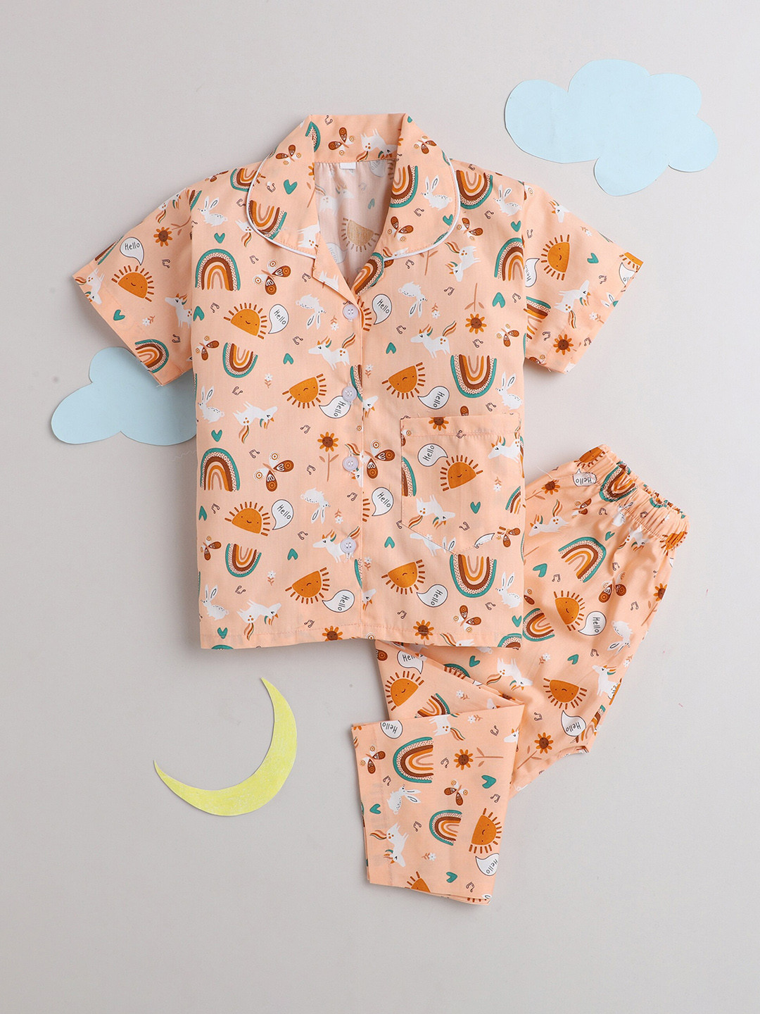 

The Magic Wand Kids Printed Night suit, Peach