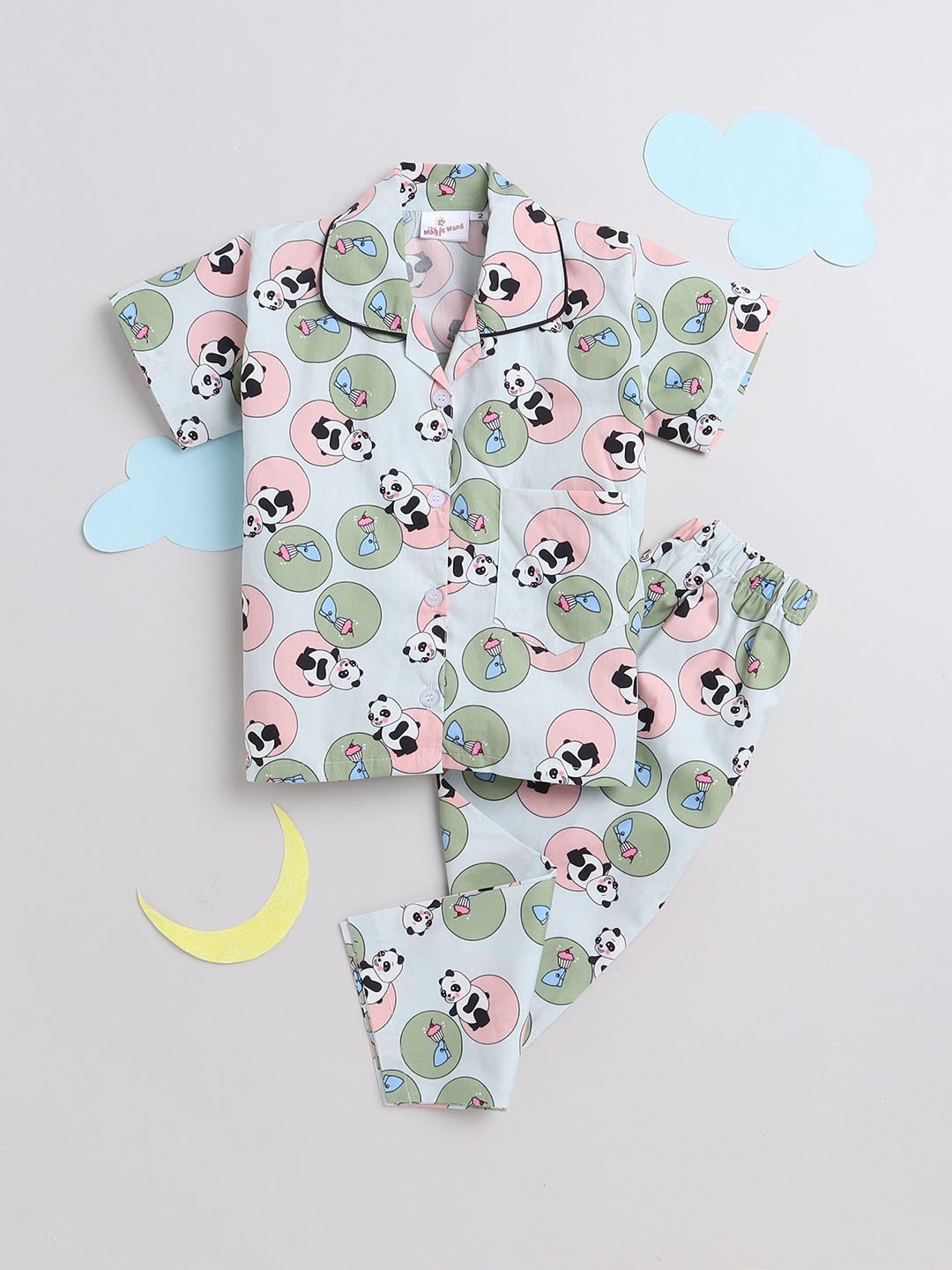 

The Magic Wand Kids Cartoon Characters Printed Night suit, Green