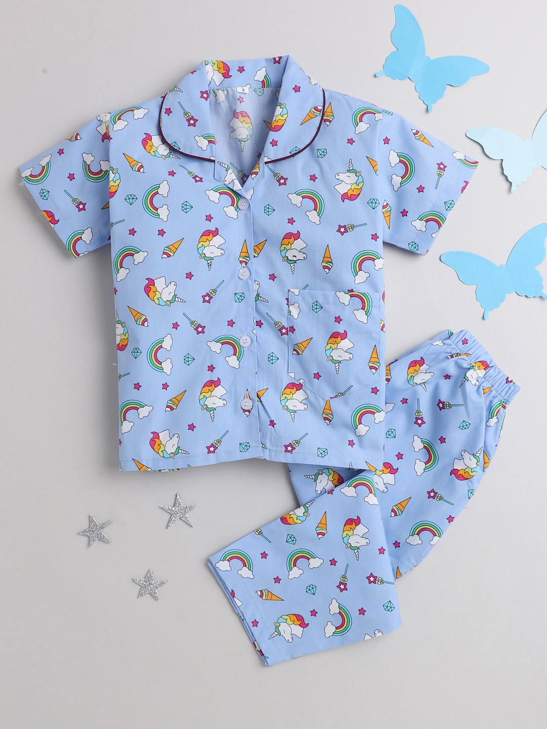 

The Magic Wand Kids Conversational Printed Night suit, Blue