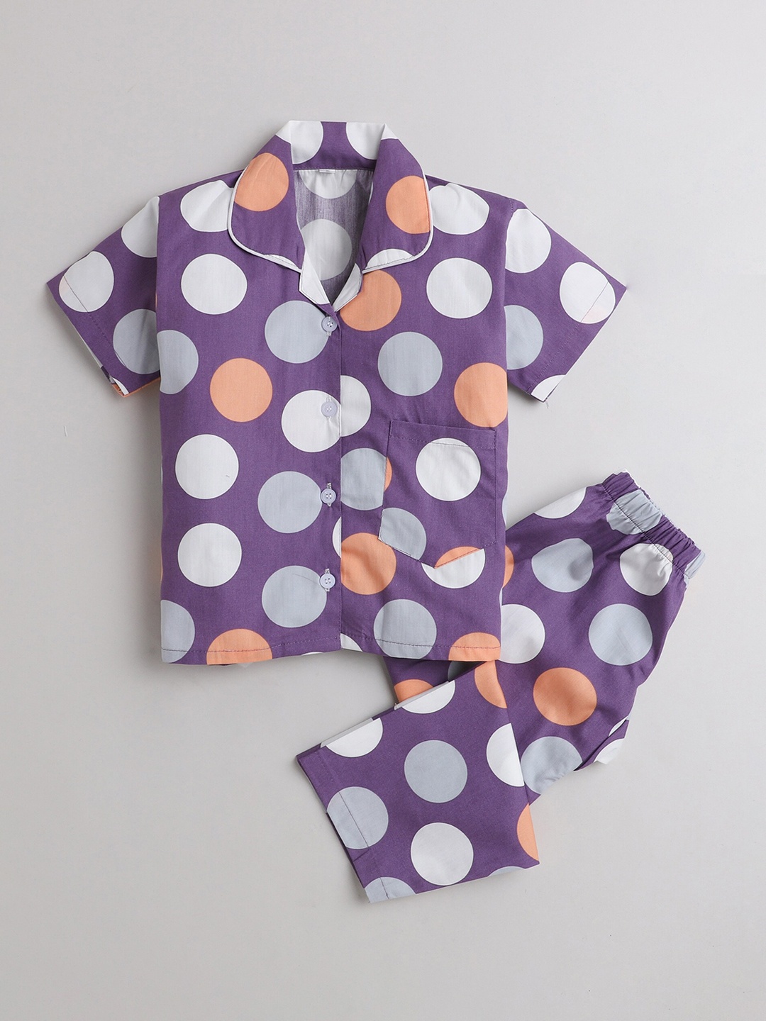 

The Magic Wand Kids Polka Dots Printed Night suit, Purple
