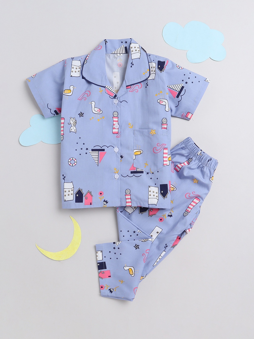 

The Magic Wand Kids Conversational Printed Night suit, Blue