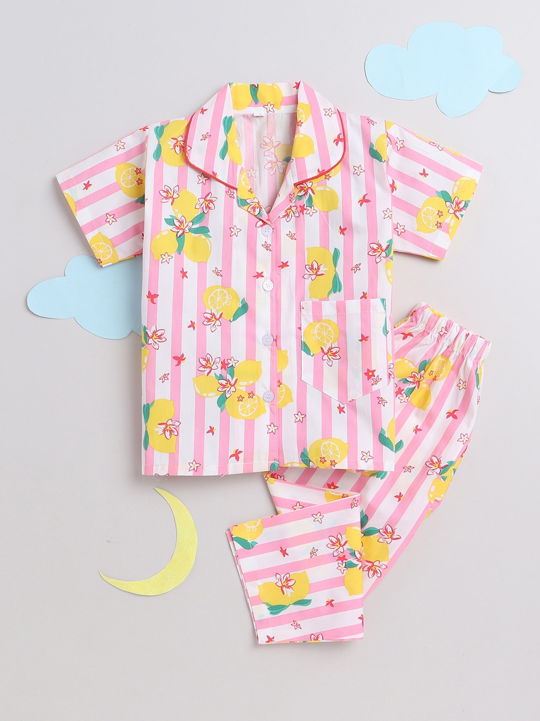 

The Magic Wand Unisex Kids Pink & White Printed Night suit