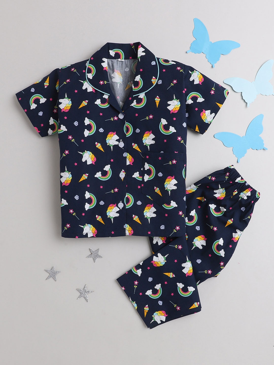 

The Magic Wand Kids Conversational Printed Night suit, Navy blue