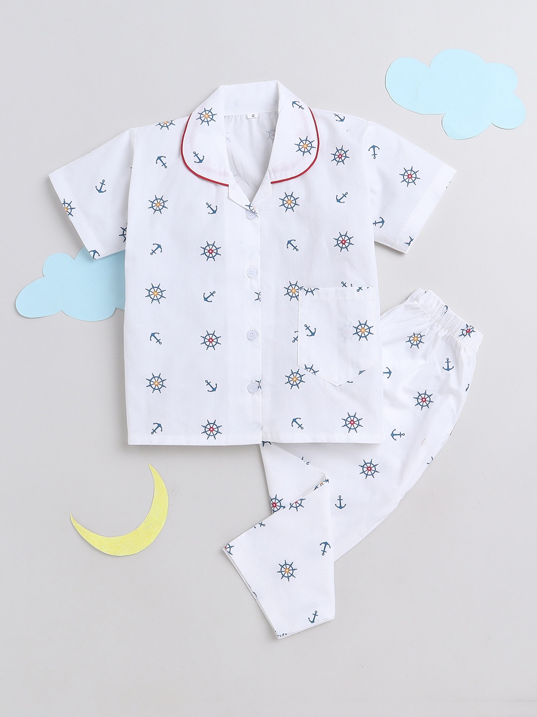 

The Magic Wand Unisex Kids White & Blue Printed Night suit