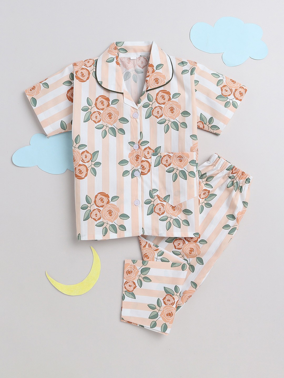 

The Magic Wand Floral Printed Night suit, Peach
