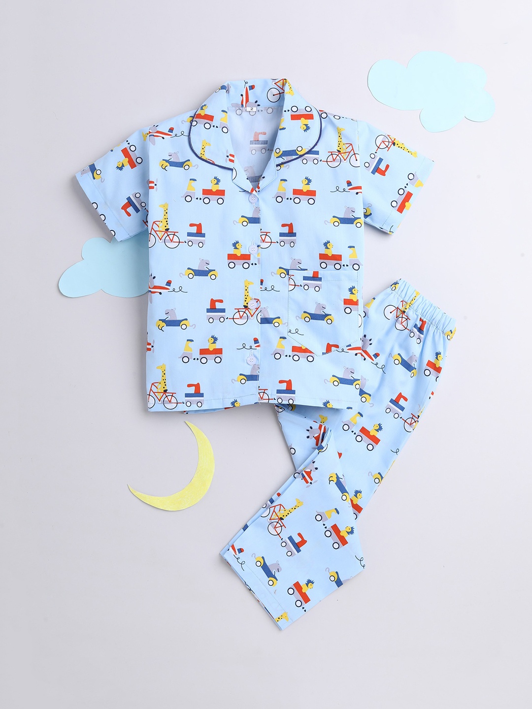 

The Magic Wand Unisex Kids Blue & Red Printed Night suit