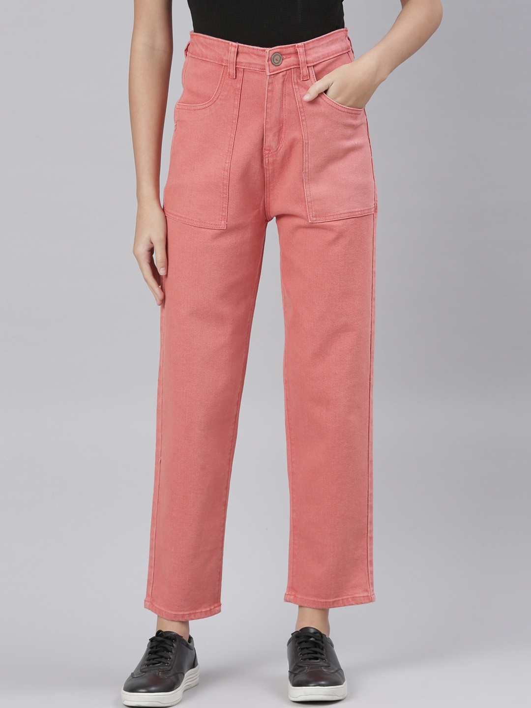 

ZHEIA Women Pink High-Rise Cotton Jeans