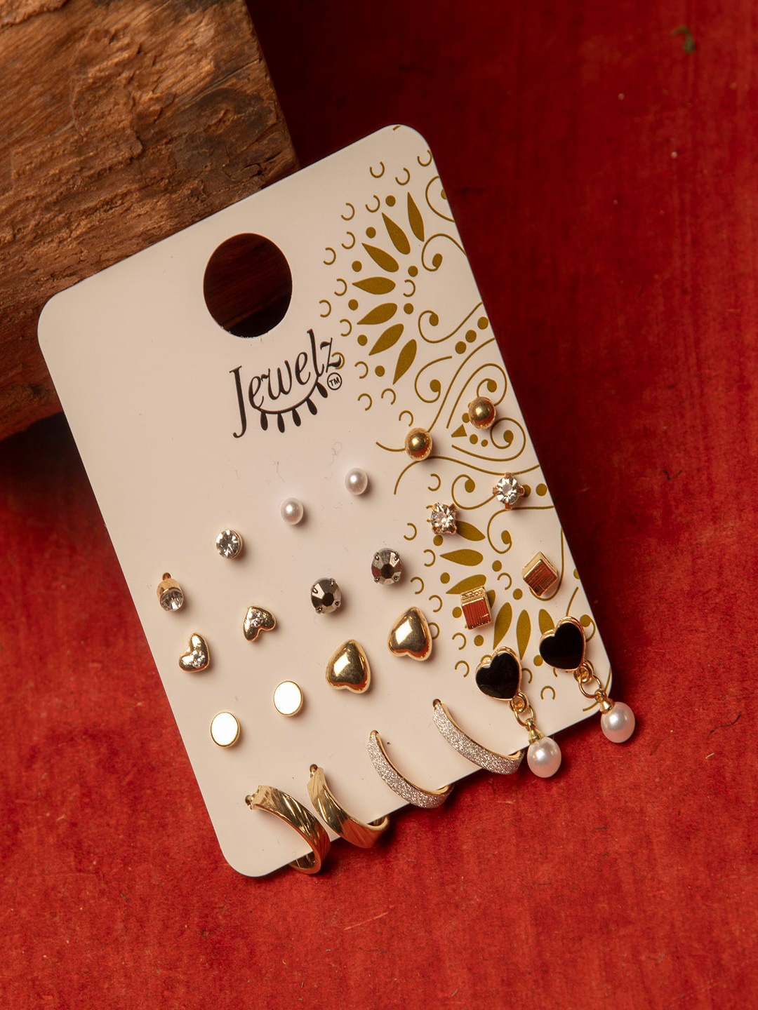 

Jewelz Set Of 12 Gold-Plated Contemporary Studs Earrings