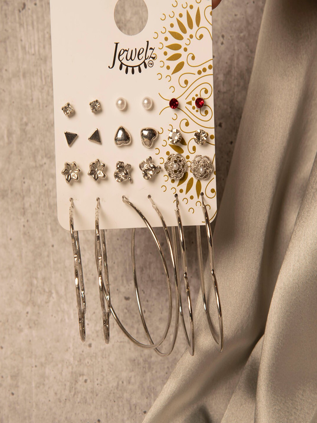 

Jewelz Set Of 12 Silver Plated Contemporary Studs Earrings, Gold