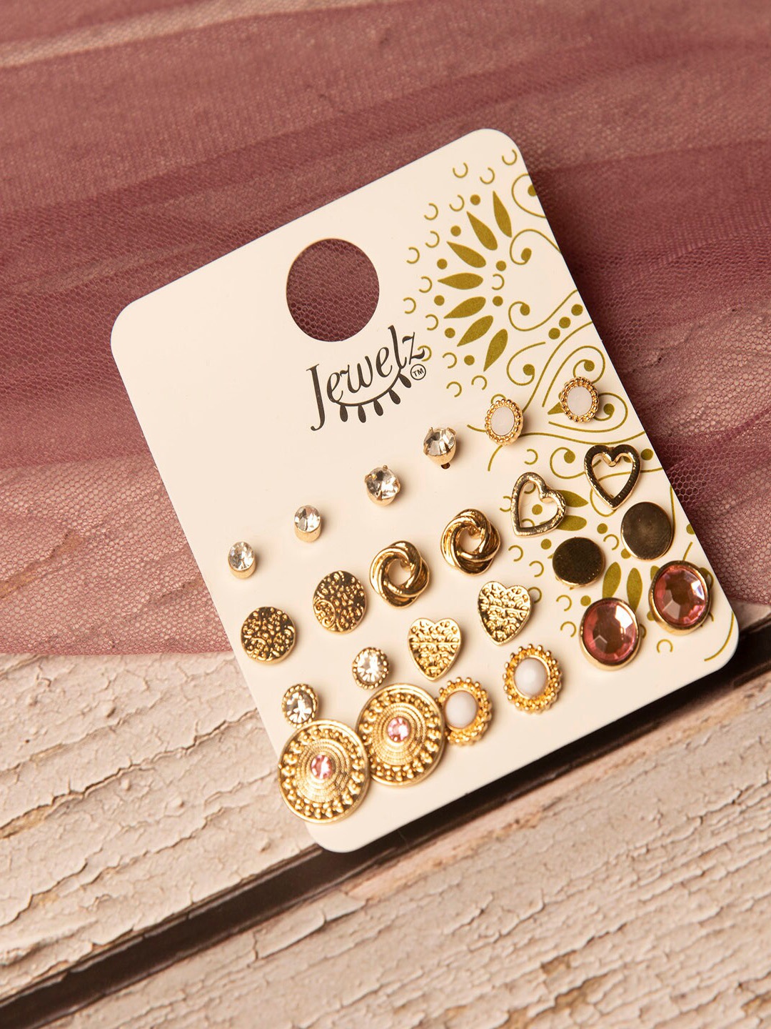 

Jewelz Set Of 6 Gold-Plated Contemporary Studs Earrings